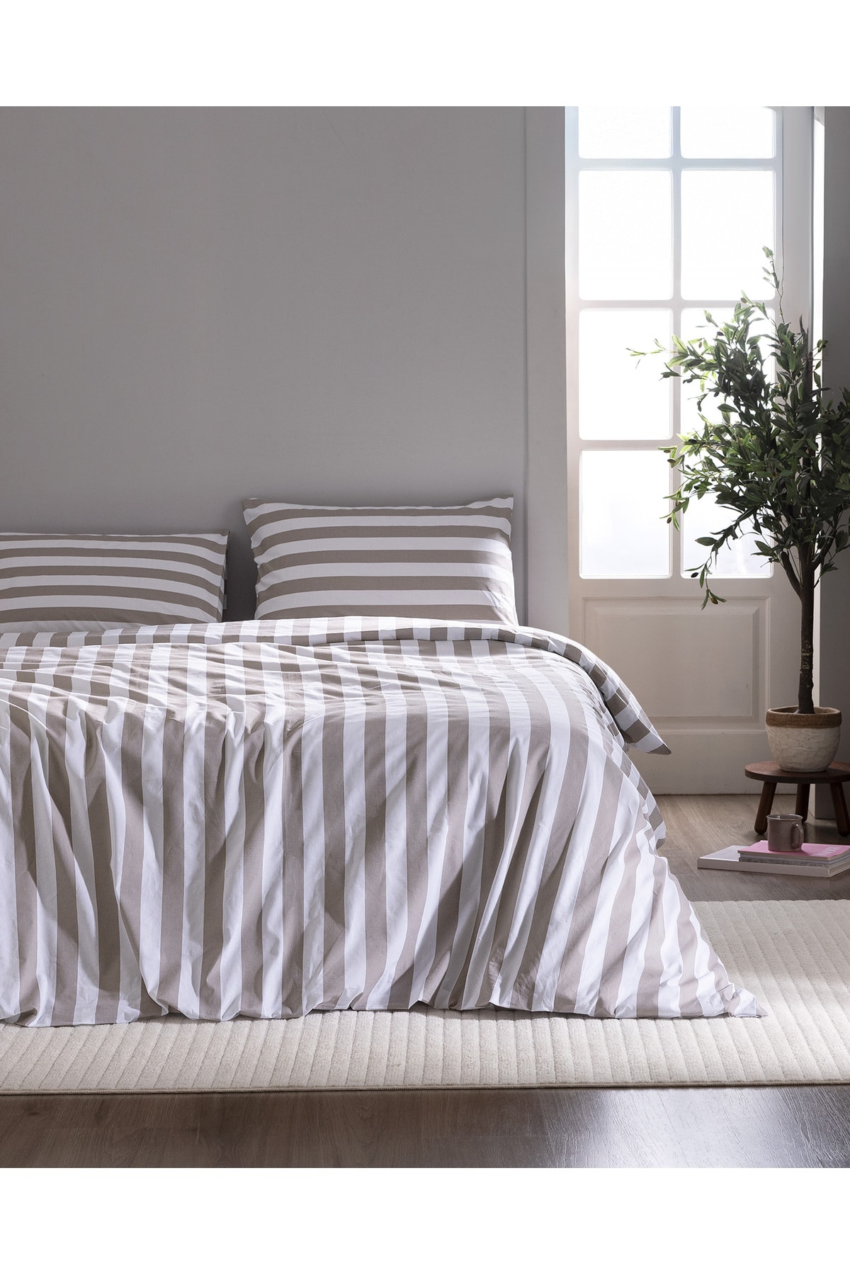 Avignon King Size %100 Pamuk Ranforce Baskılı Nevresim Takımı - Bej