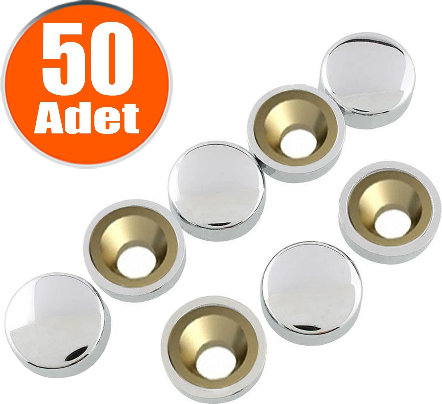 Dekoratif Vida Kapağı Kapatıcı 15 Mm Parlak Krom Vida Tapası Tıpası (50 Adet)