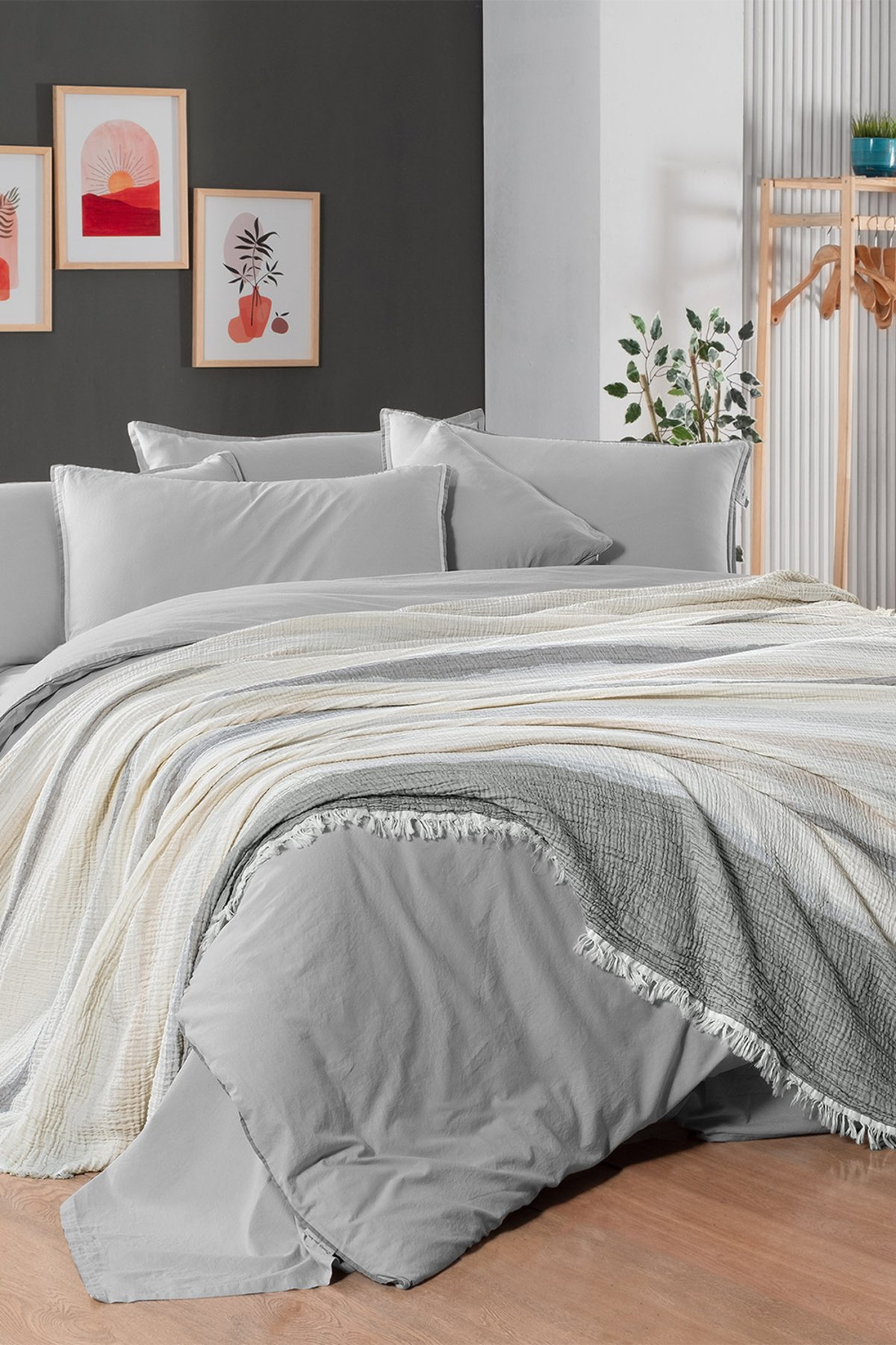 Ribera Çift Kişilik %100 Pamuk Mood Comfort Nevresim Takımı ve Yatak Örtüsü Seti