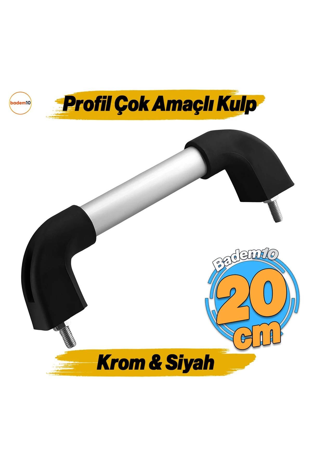 Profil Boru 20 Cm Kulp Krom-siyah Çekme Kol Tutamağı Çanta Valiz Pencere Kapı Tutamak