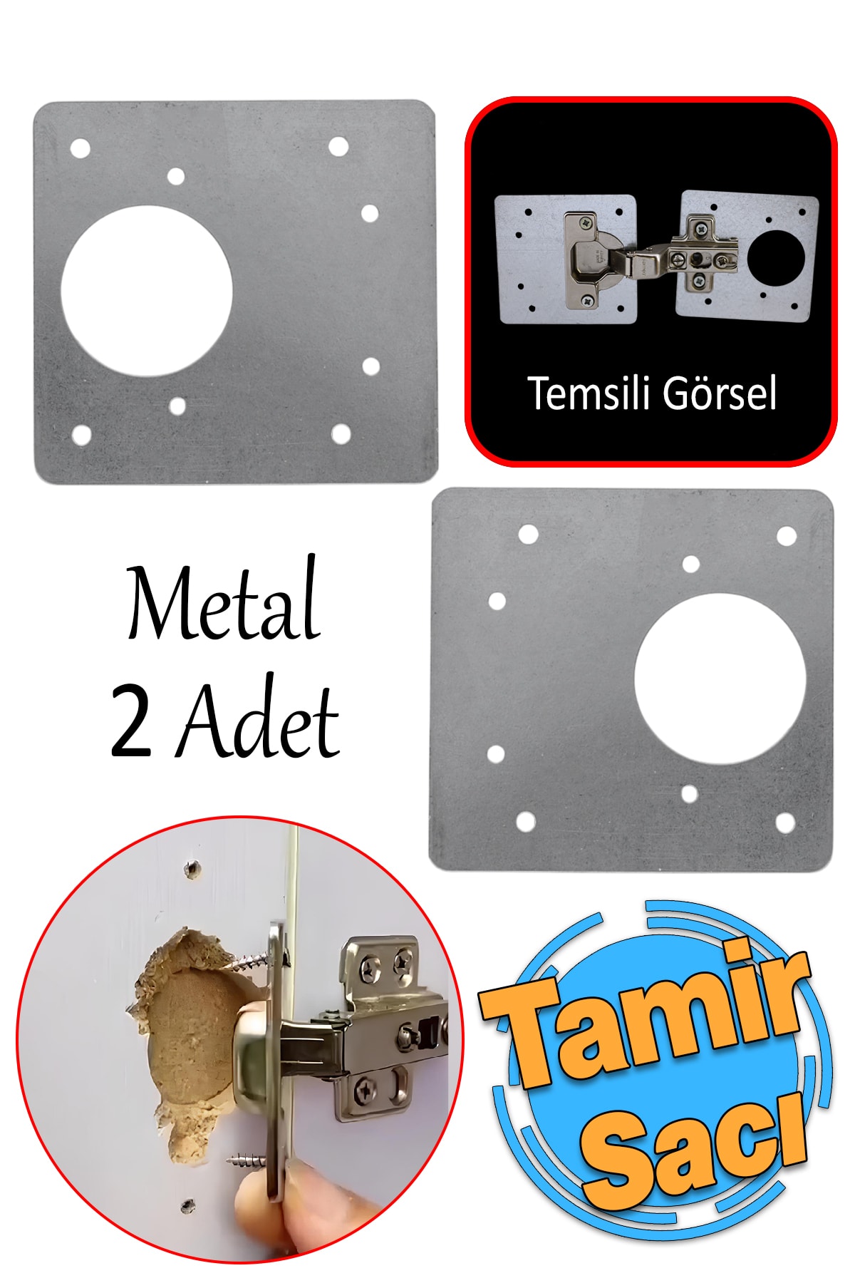 BADEM10 Dolap Kapak Taş Menteşe Tamir Sacı Nobel Pratik Onarım Kiti Yuva Saçı Tablası 8x8.5 cm 1 Çift