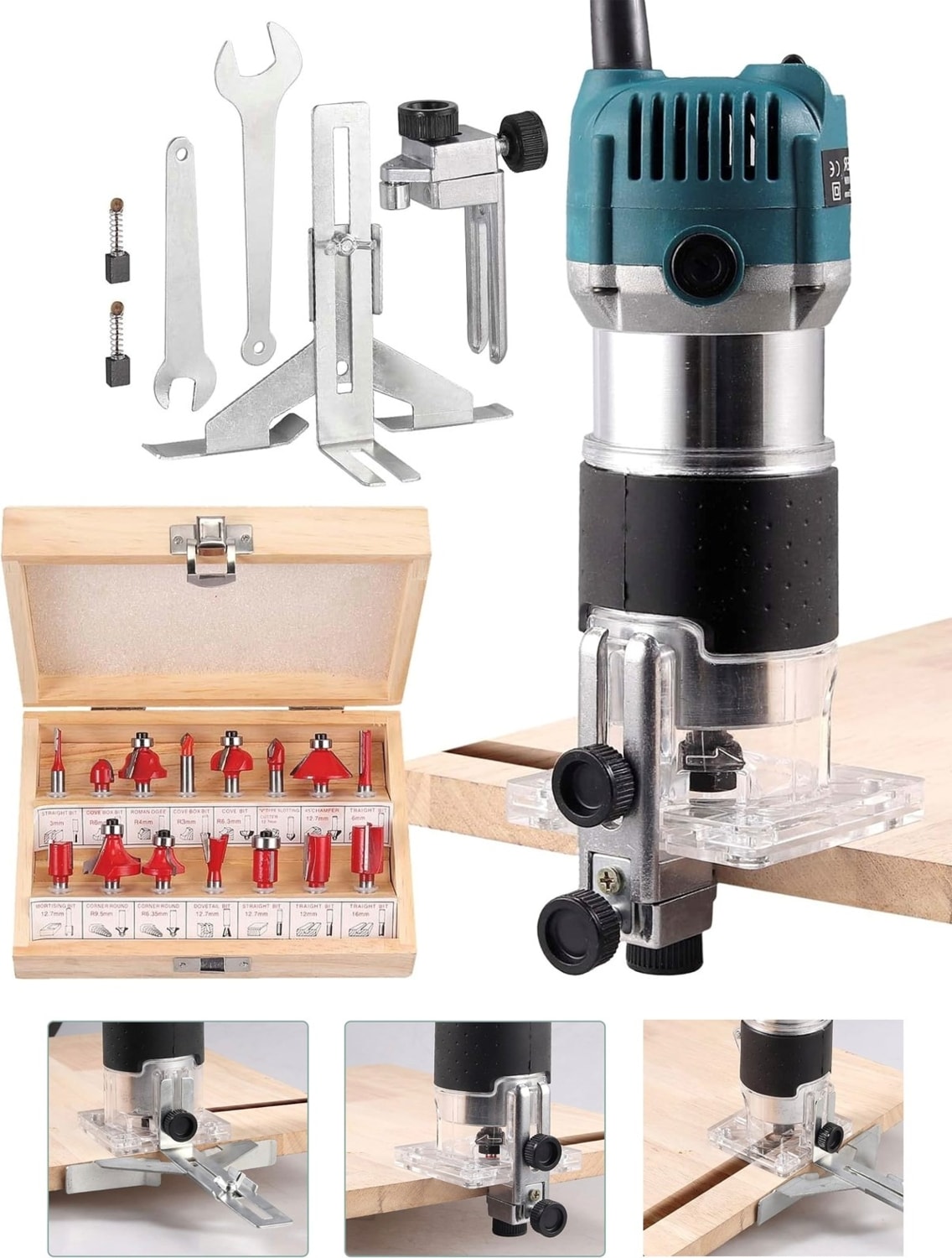 BOSCH Alman FR-6128 Devir Ayarlı Formike Traşlama Freze 6 mm Set Hediyeli
