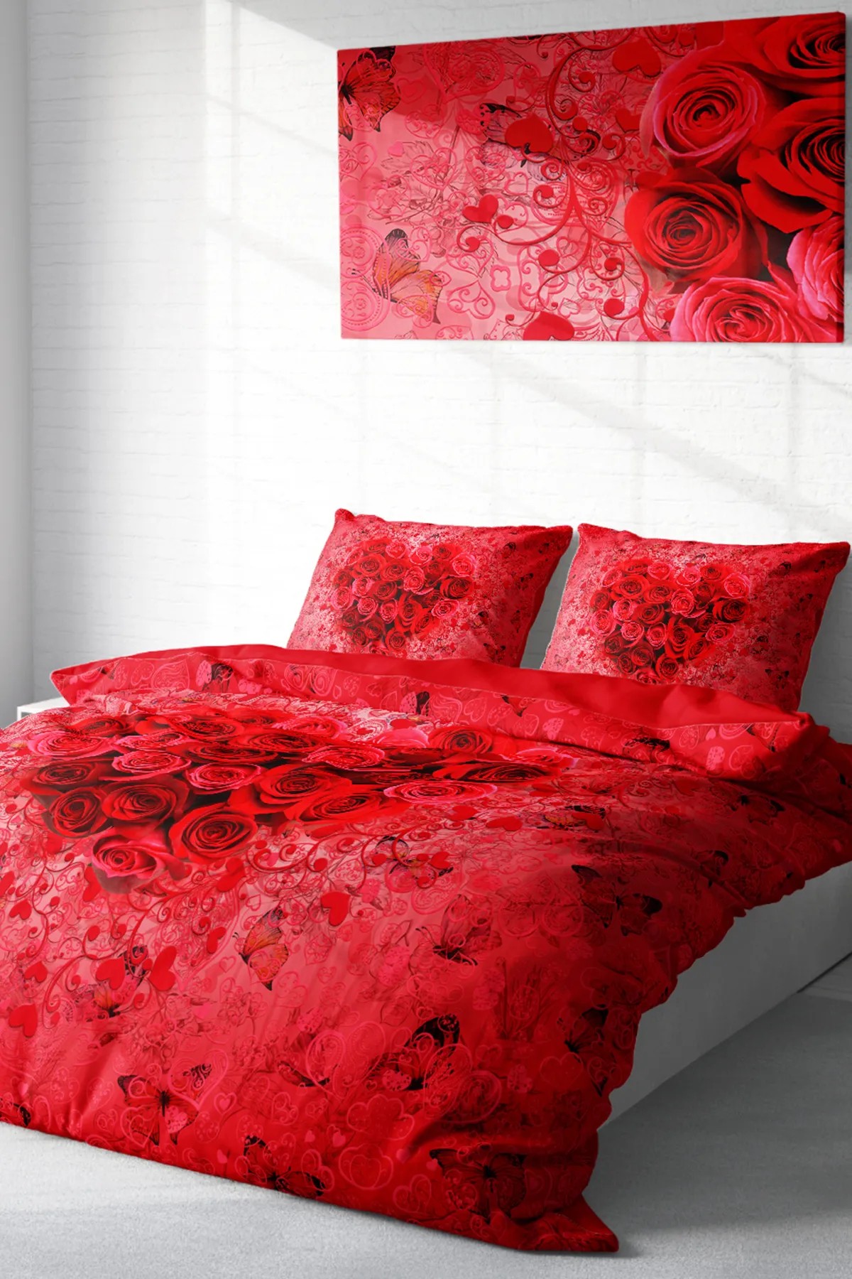 Kıng Sıze %100 Pamuk Saten Çift Kişilik Nevresim Takımı Love Art 220x240cm
