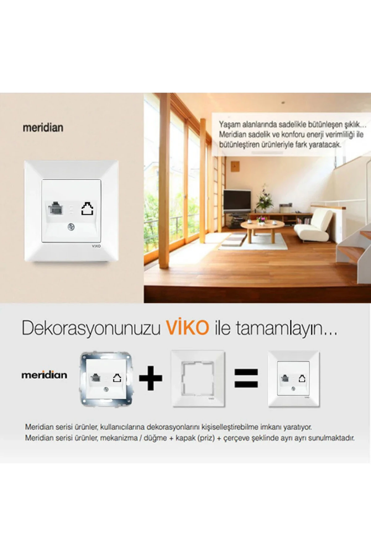 Viko 9096 7078 Karre/meridian Beyaz Tekli Data Prizi Rj45 Cat6