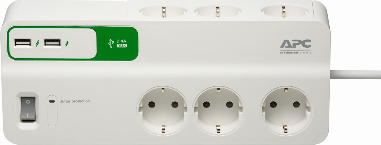 APC 6'lı Akım Korumalı Priz + 2 USB Hızlı Şarj, PM6U-GR