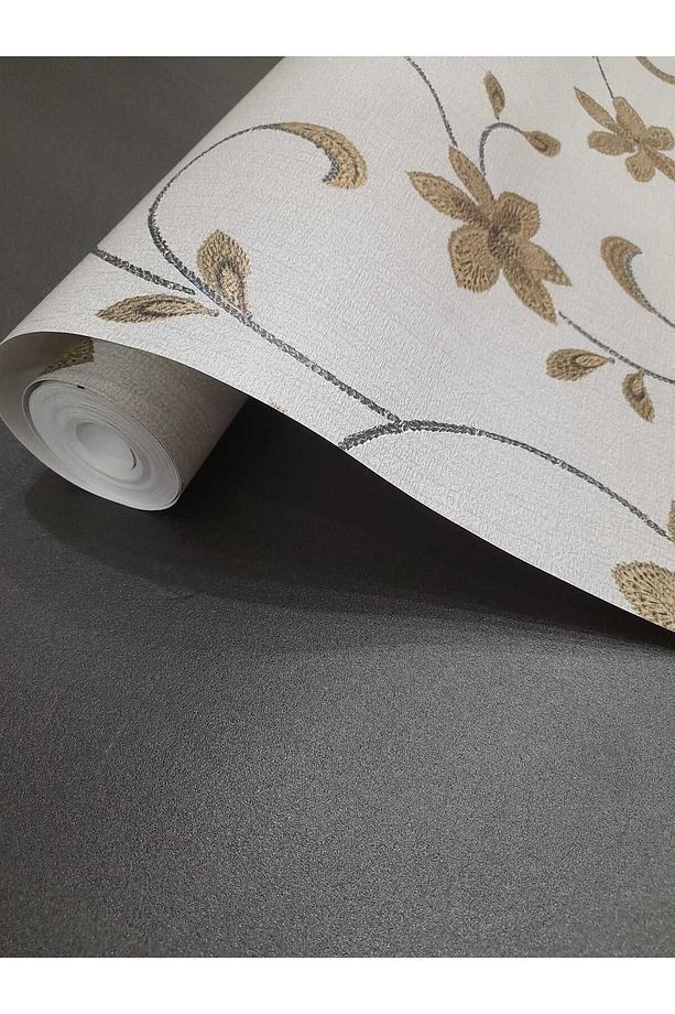 Çiçek Desenli Gold Detaylı Avangart Duvar Kağıdı (5m2)