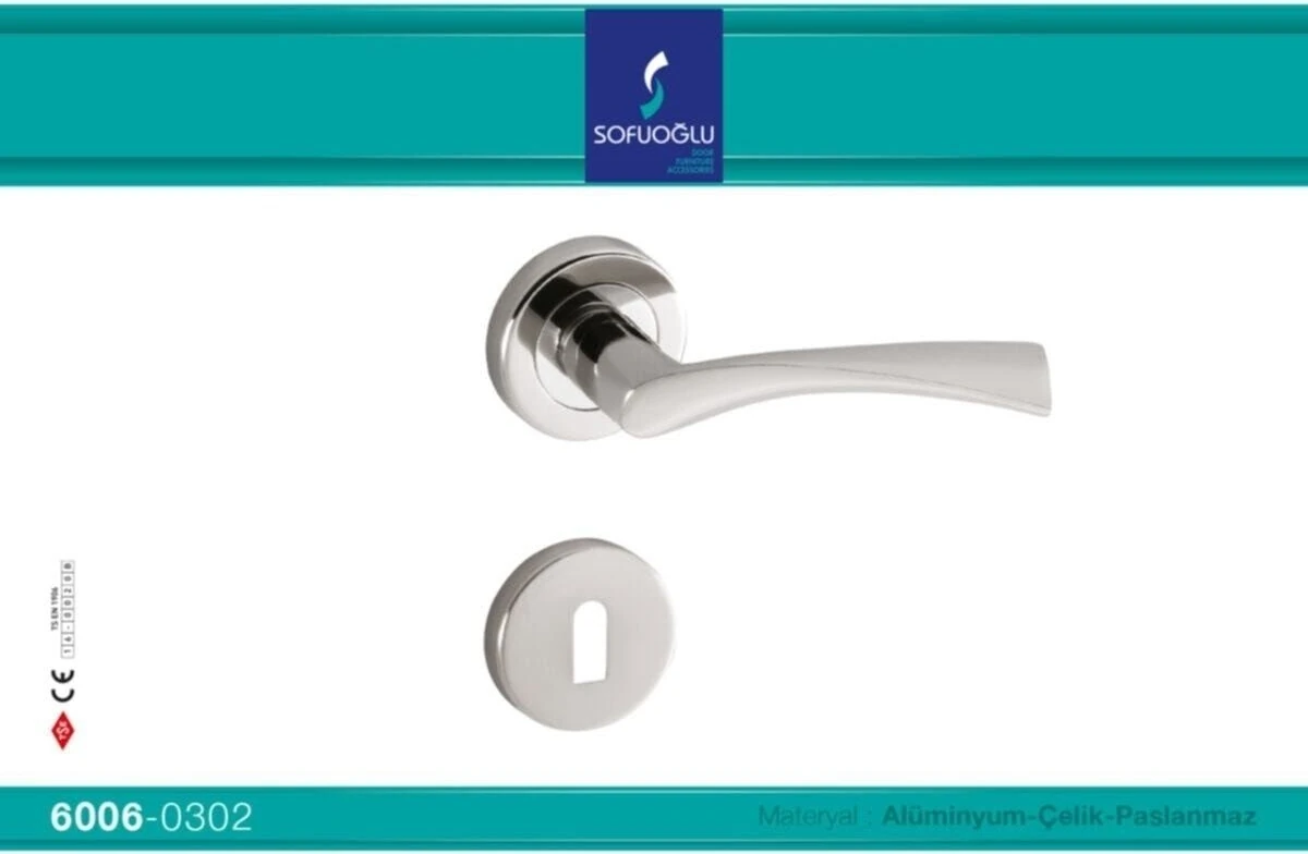 Yuvarlak Paslanmaz Çelik Kapı Kolu, Nikel Saten, Banyo ve Wc Için Uygun