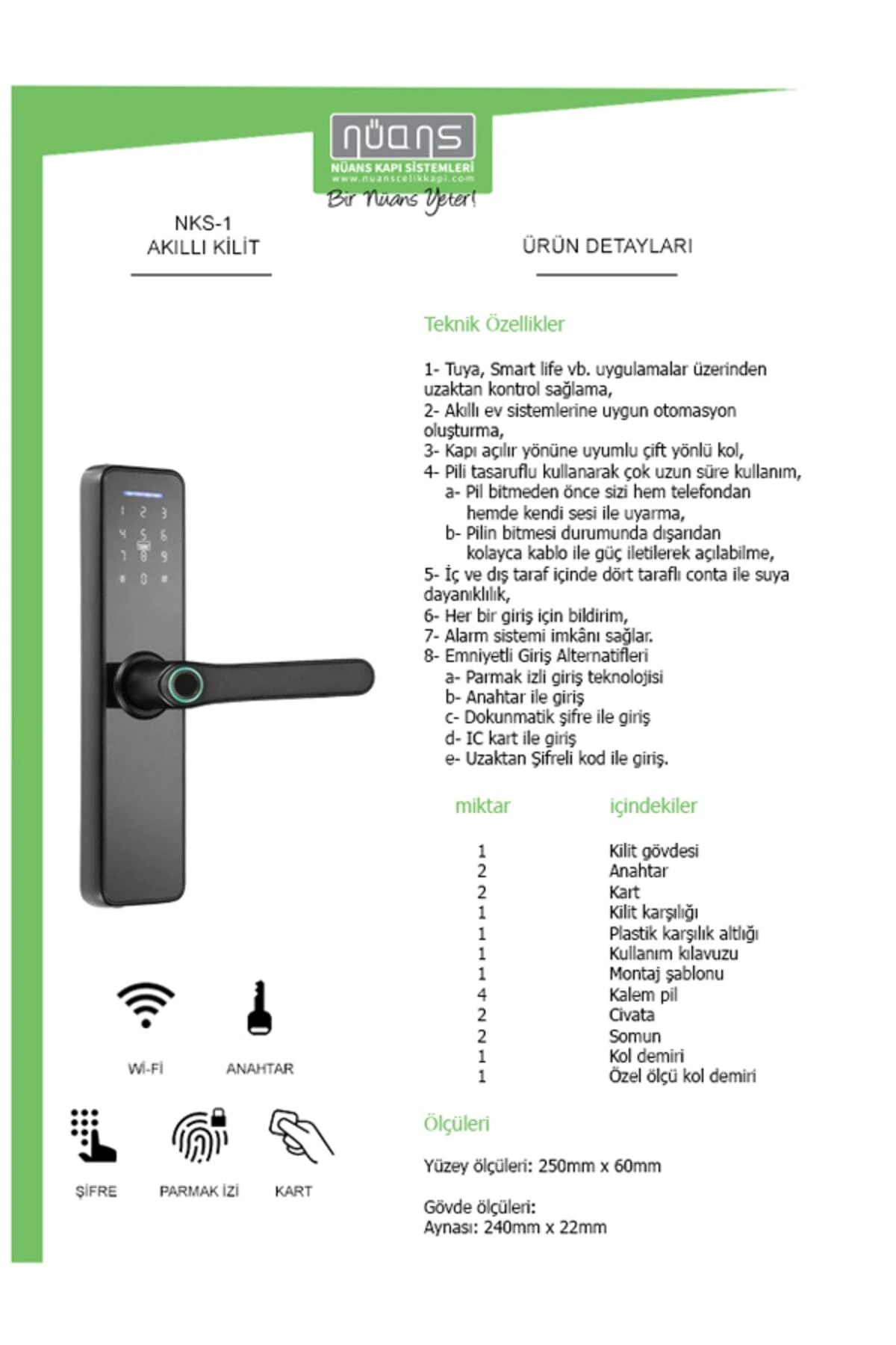 Parmak Izi, Anahtarlı, Kartlı Ve Uzaktan Kontrollü Akıllı Kapı Kilidi - App Ile Kontrol Tek Dilli