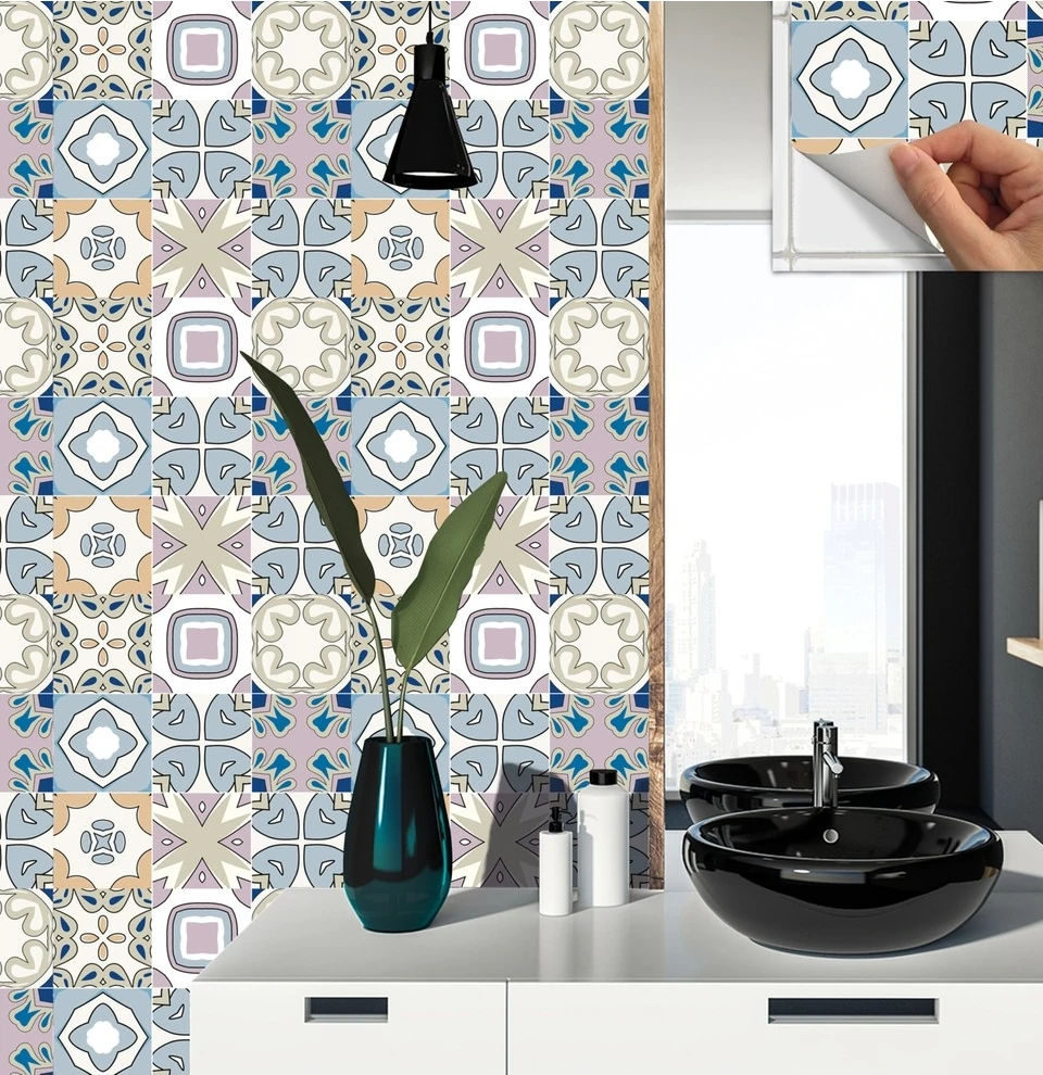 Kendinden Yapışkanlı Renkli Kabuki Desenli Pvc Karo 30X30 cm (33 Adet) 3m2