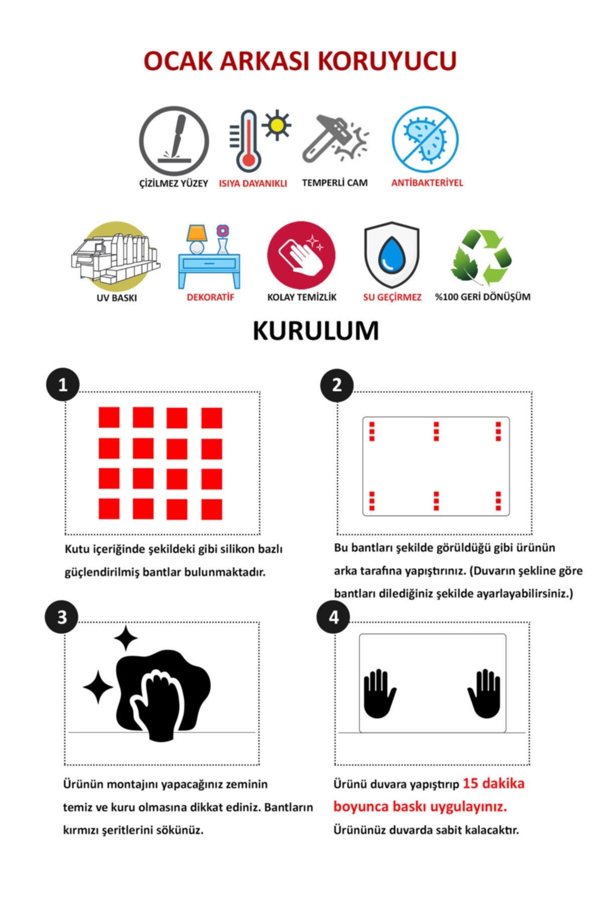 60x52 cm Cam Ocak Arkası Koruyucu Yunuslar Desenli Ankastre Arkası Koruyucu