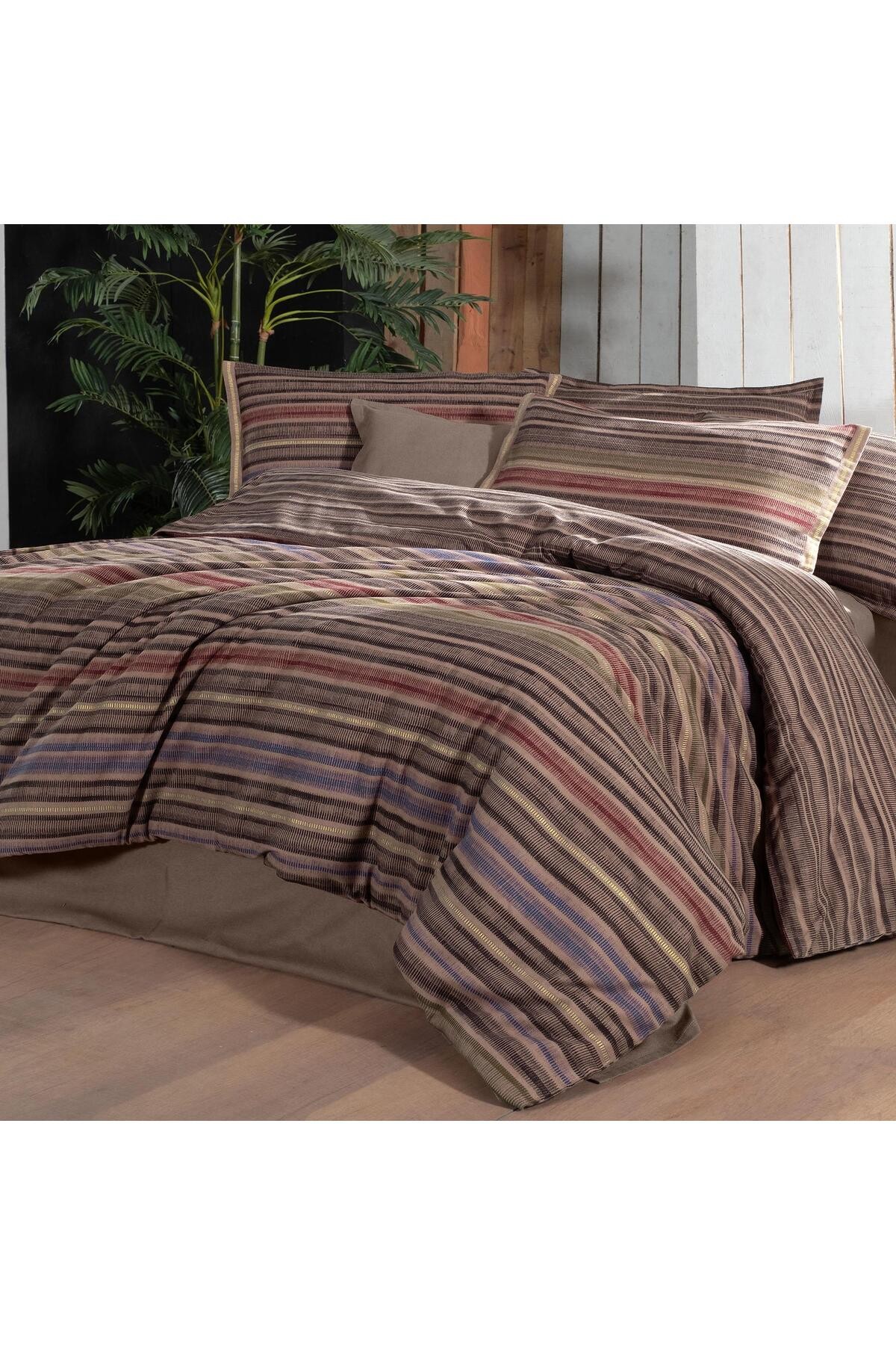 Fauna King Size (Battal Boy)%100 Pamuk Flanel (Pazen) Nevresim Takımı Kahve