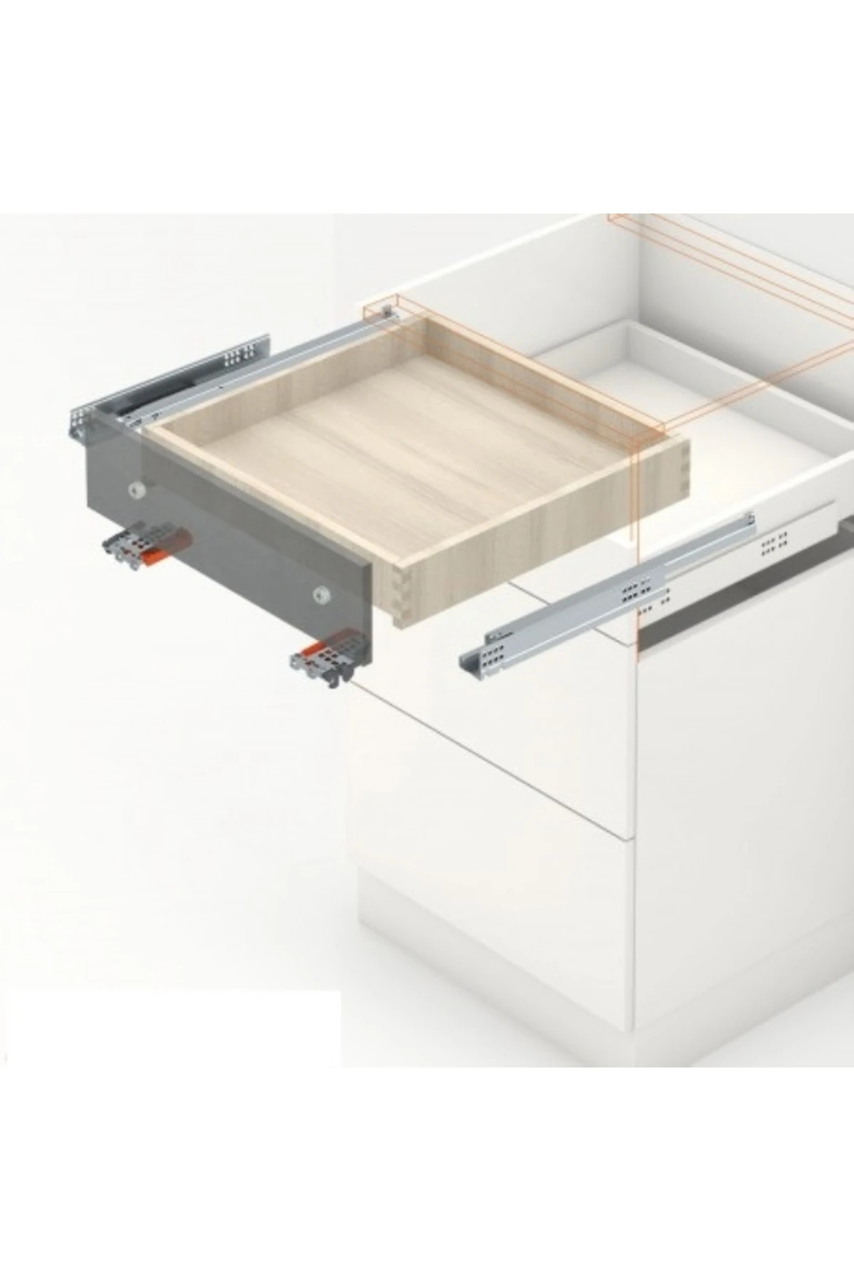 Tandem Çekmece Rayı Kısmi Açılım Frenli 45 Cm