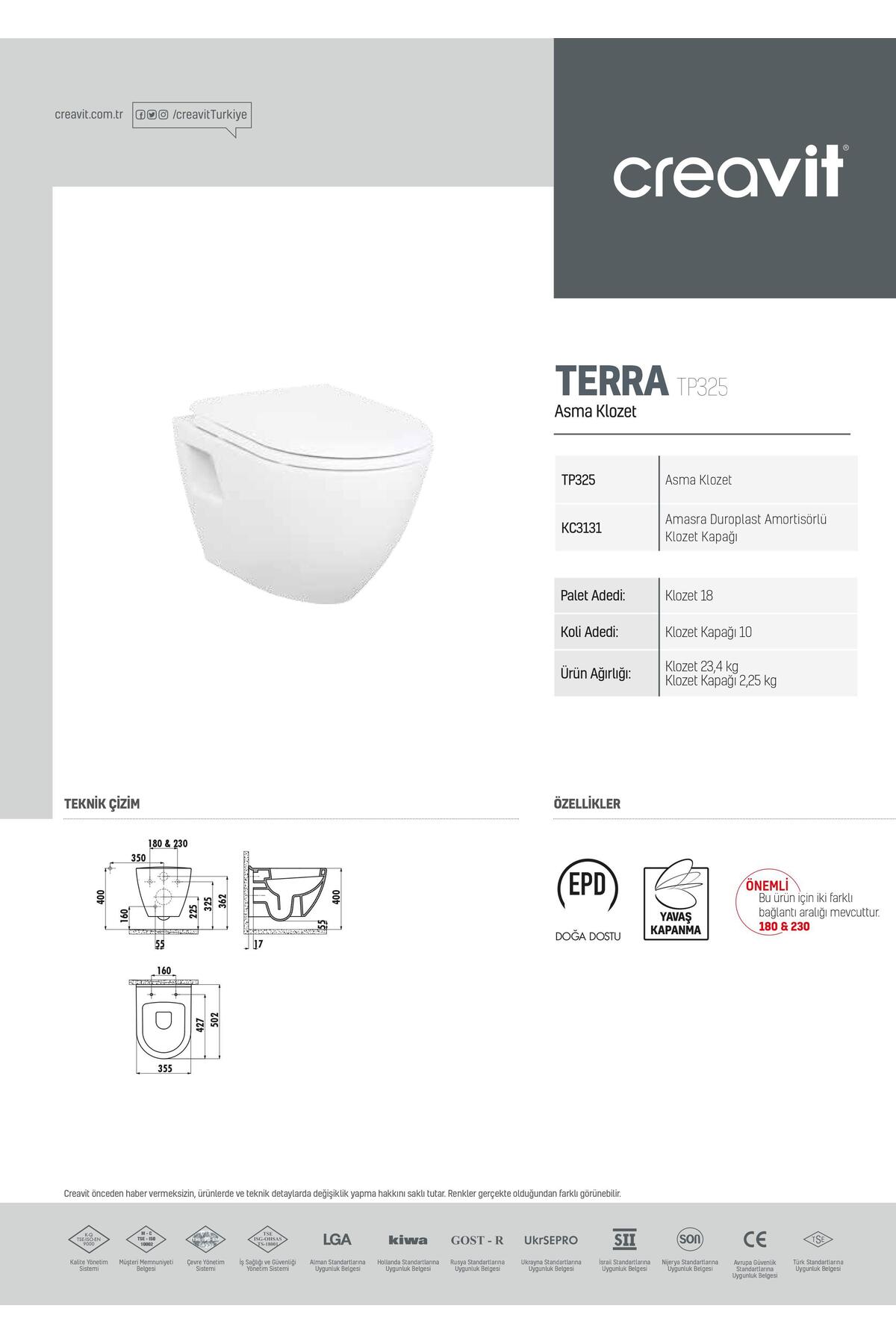 TP325 ASMA KLOZET + YENİ SLİM YAVAŞ KAPANIR KAPAK