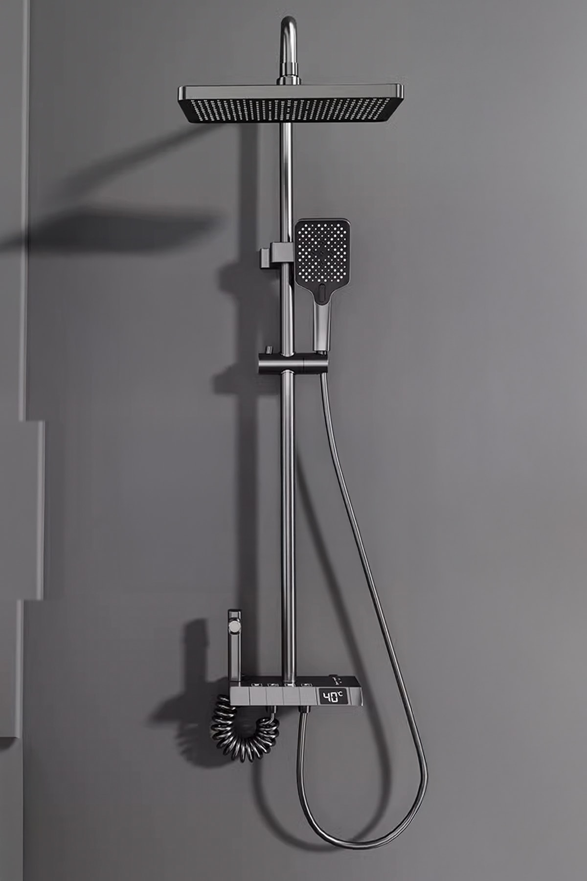 Dijital Led Göstergeli Piyano Tuşlu Termostatik Banyo Batarya Duş Sistemi