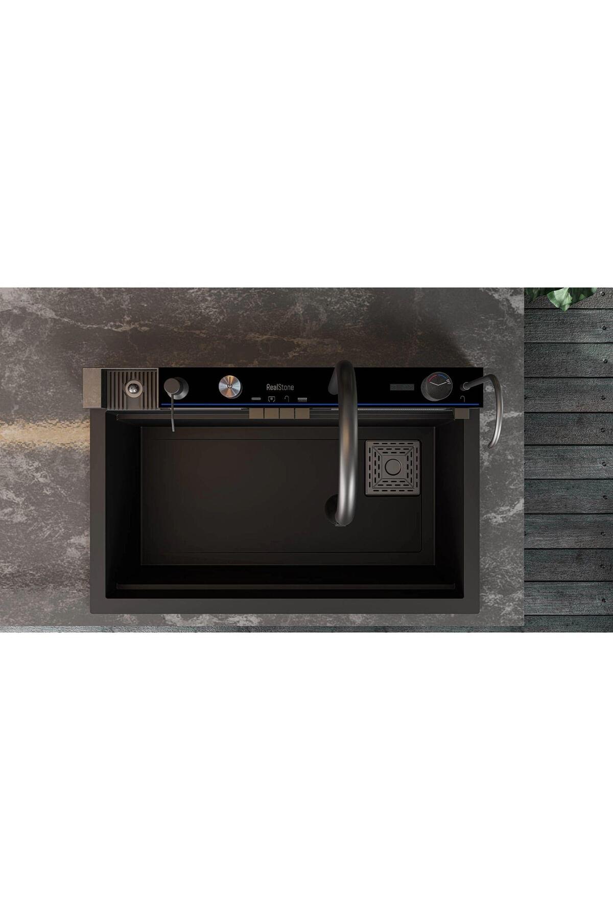 Real Stone Victoria Granit Akıllı Eviye Seti Siyah 75.5X47 cm