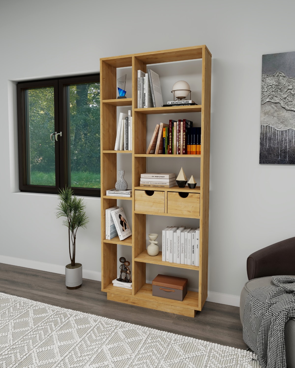 Luma 10 Bölmeli 2 Dolaplı Modern Kitaplık Safirmeşe - Luma