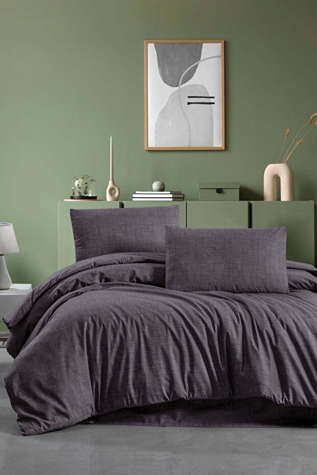 Simple Fitted Çift Kişilik Nevresim Takımı 4 Parça Antrasit