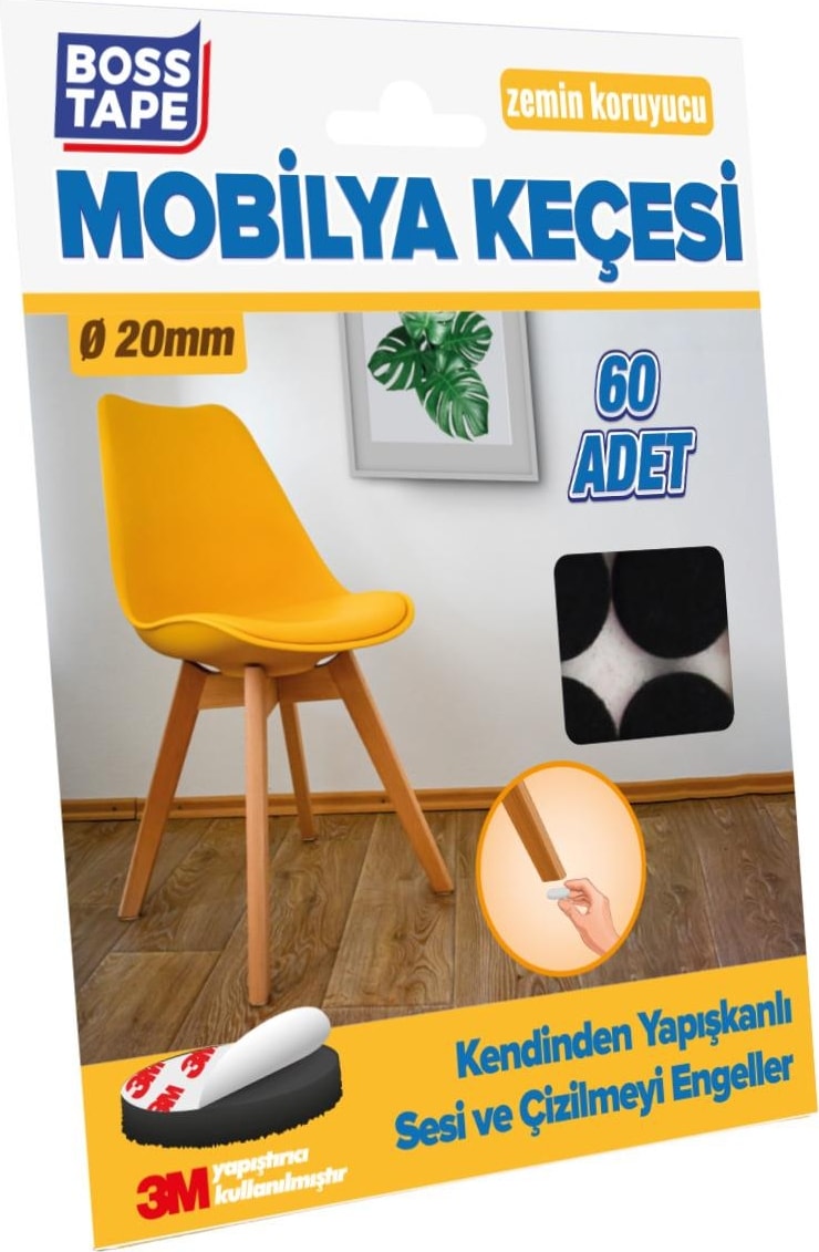 3M Yapışkanlı 60 Adet 20MM Siyah Mobilya Sandalye Masa Ayağı Keçesi