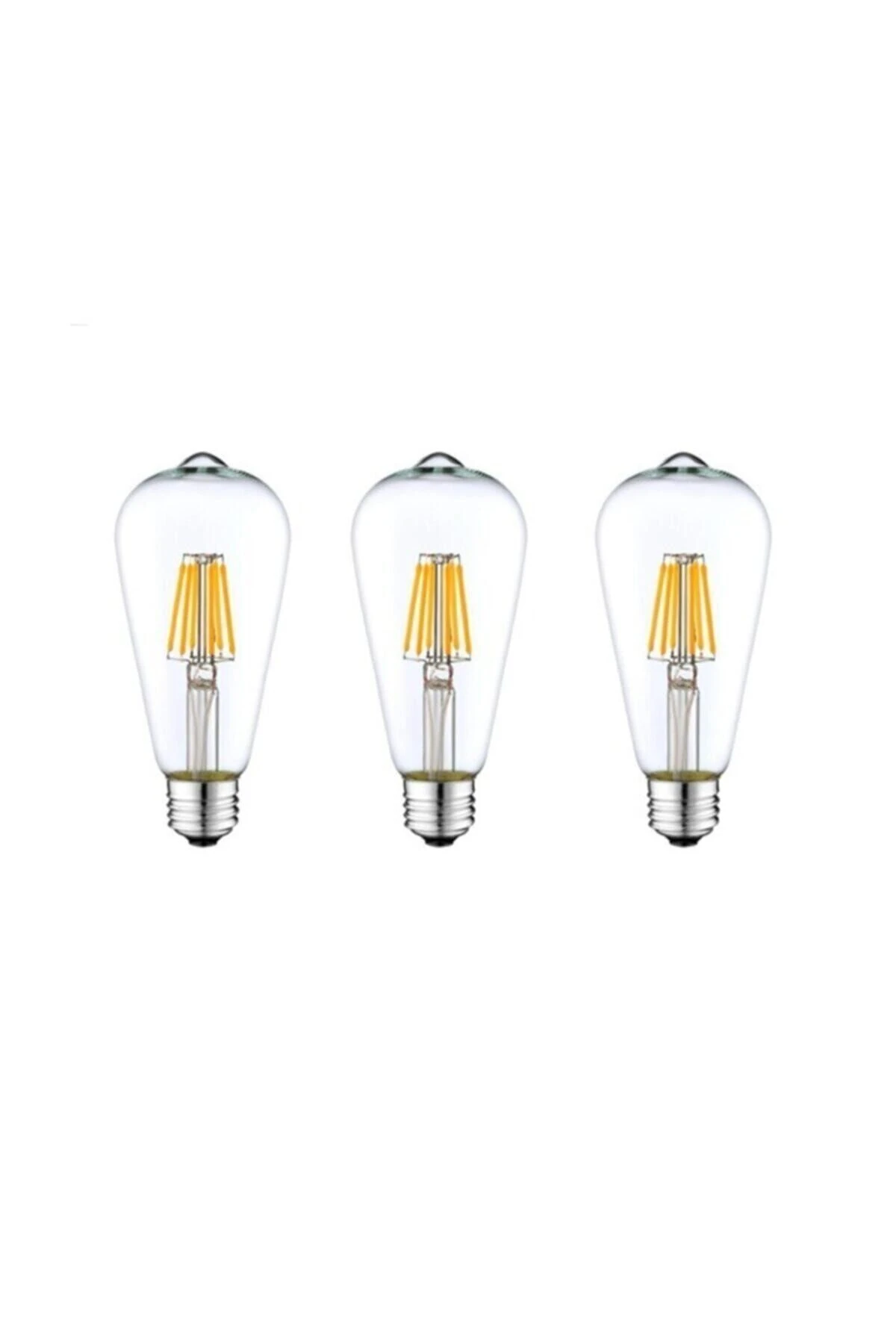 St64 6500k Beyaz Led Rustik 3'lü Paket Dekoratif Ampul Vintage Aydınlatma