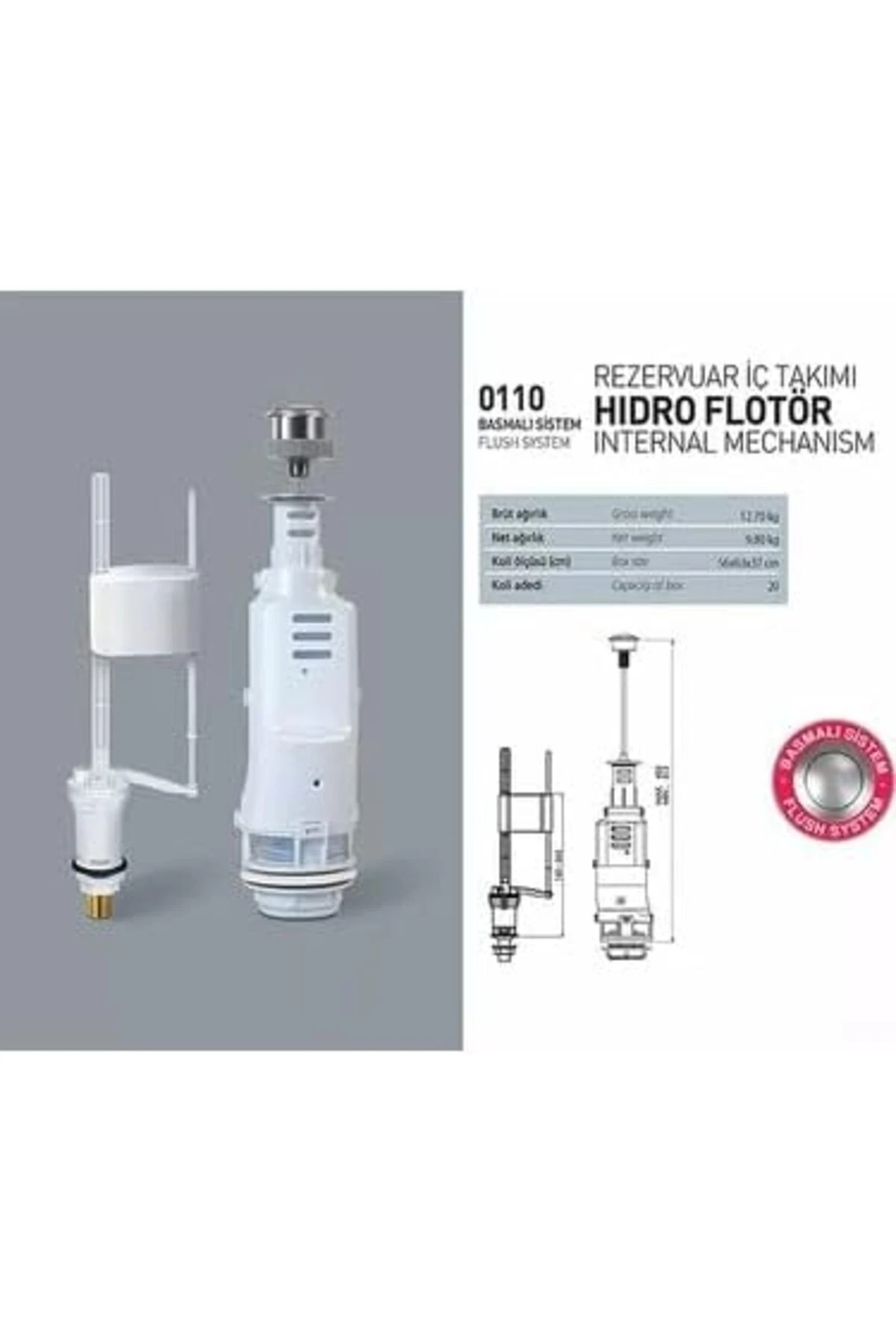 DONAU BASMALI SİSTEM ALAFRANGA KLOZET REZERVUAR İÇ TAKIMI 1142680