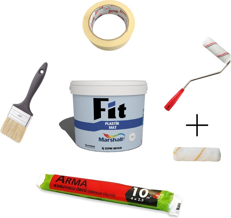 Fit Plastik Mat İç Cephe Duvar Boyası 3.5 kg ve Ekipmanları