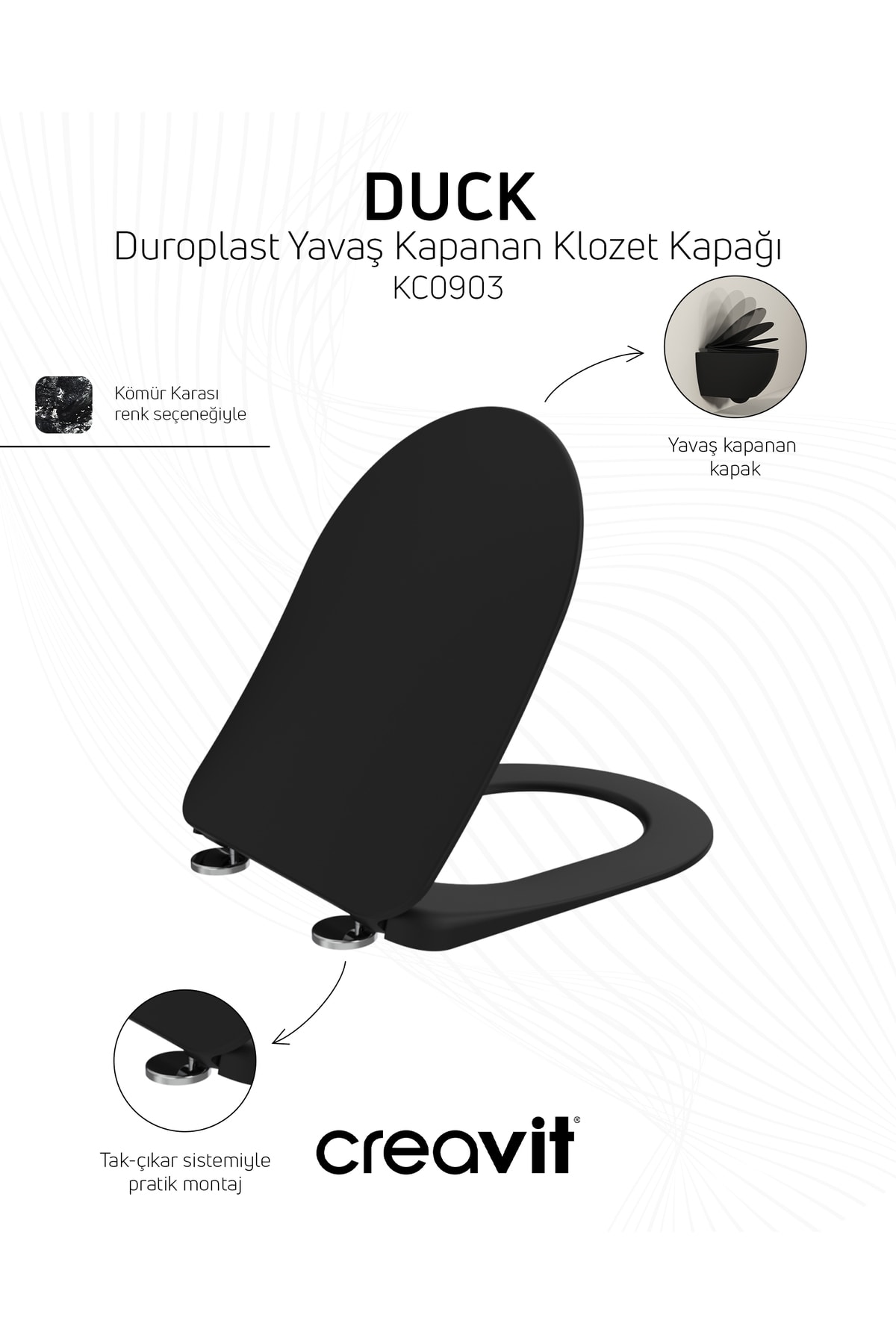 Free Rim-Off Duroplast Yavaş Kapanan Klozet Kapaklı Kömür Karası Set