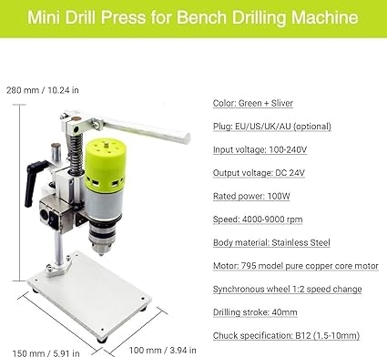 Mini Matkap Pres Tezgahı Elektrikli Tezgah Delme Makinesi Chuck 1.5-10MM 100W Küçük Tezgah Matkap Dıy Saf Alüminyum Küçük Tezgah Matkap Yüksek Hassasiyetli Youmaxe