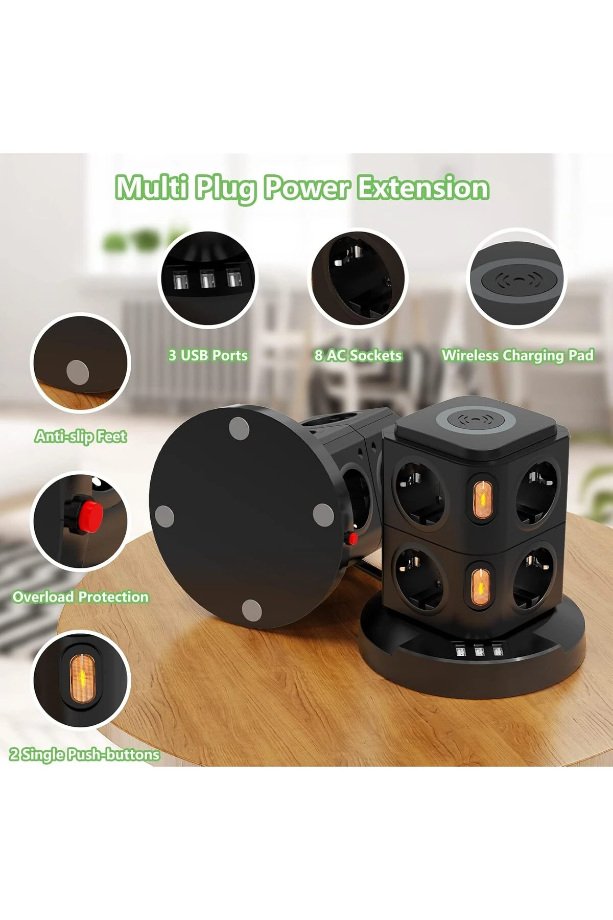 Akıllı Priz Kablosuz Magsafe Özellikli Akıllı Kule Priz 8x Priz 3x USB 2.4 Amper