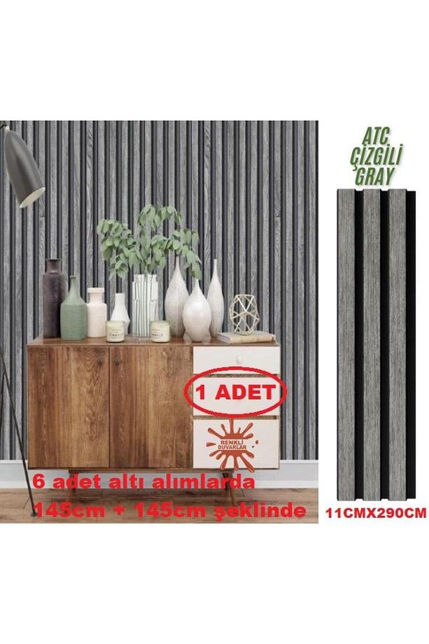ATC Çizgili Gri Model 11cm x 290cm 1 Adet  Ev Ofis Konut Dekoratif PVC Lambiri Duvar Kağıdı Paneli