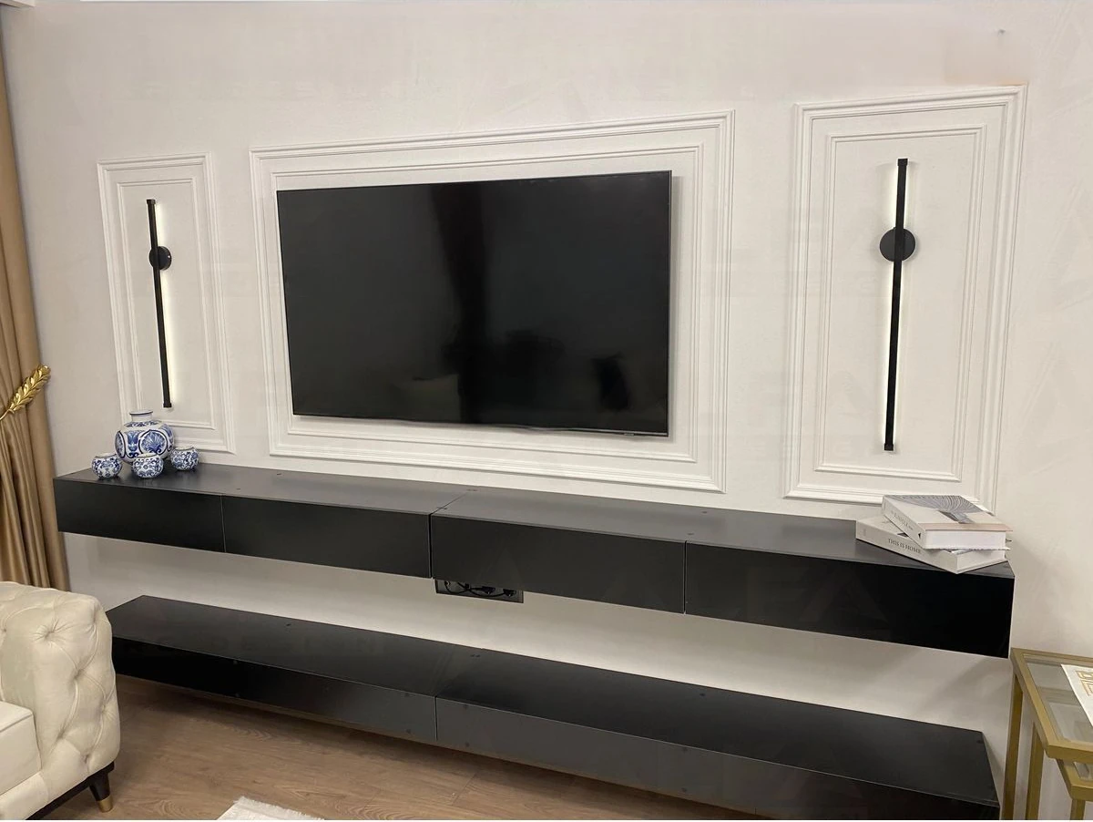 Tv Ünitesi Özel Tasarım Montaja Hazır Poliüretan Boyanabilir Çıta Eği mli Model 6 Çerçeveli Set