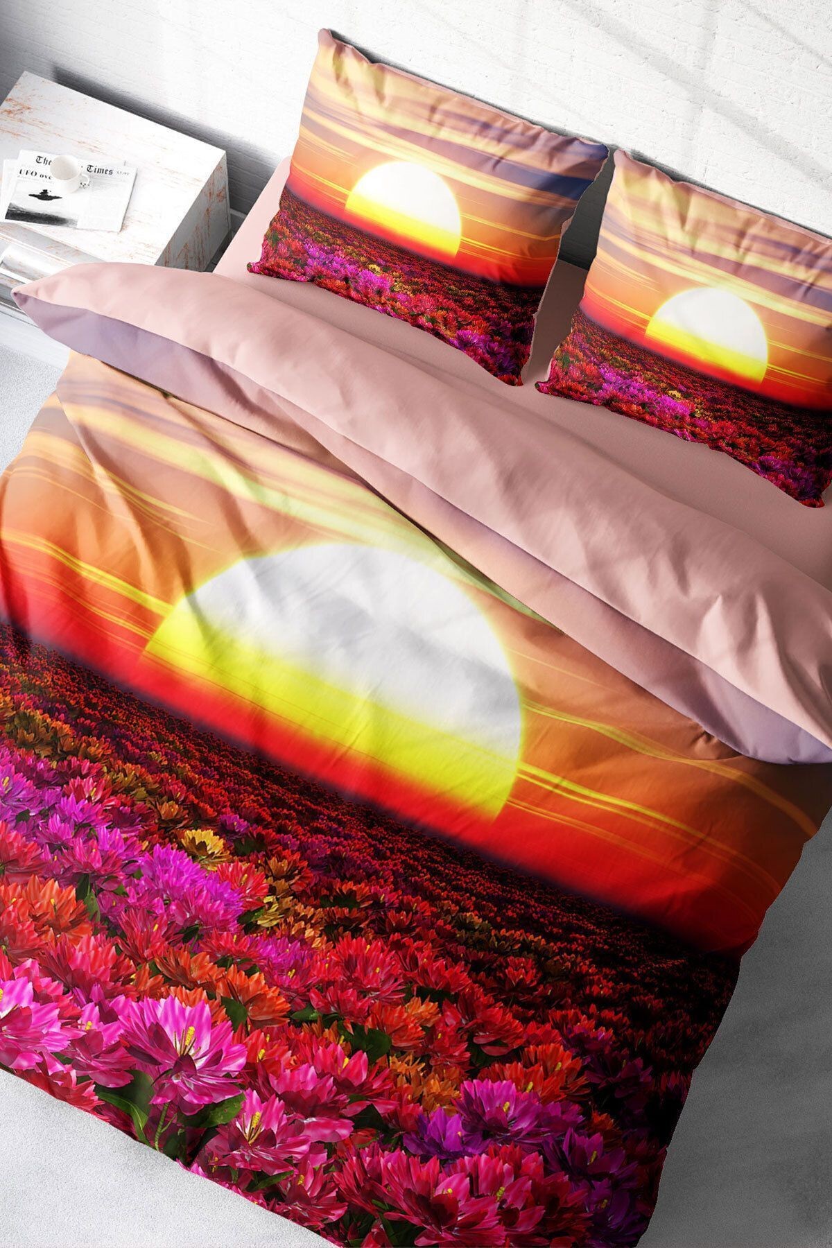 Çift Kişilik ( Lastikli Çarşaflı ) %100 Pamuk Saten Nevresim Takımı Sunset