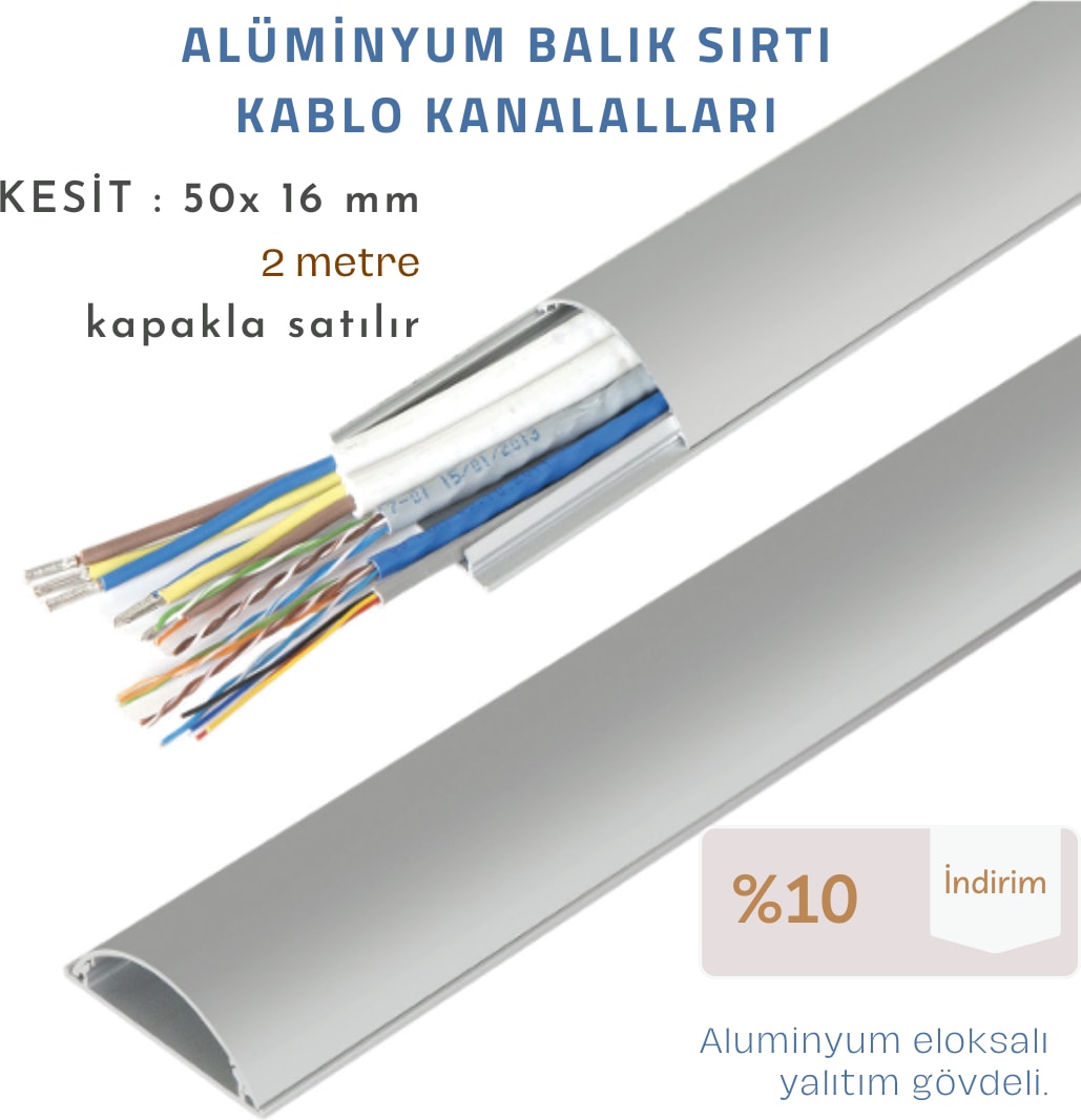 50X16 Aluminyum Balık Sırtı Kablo Kanalı