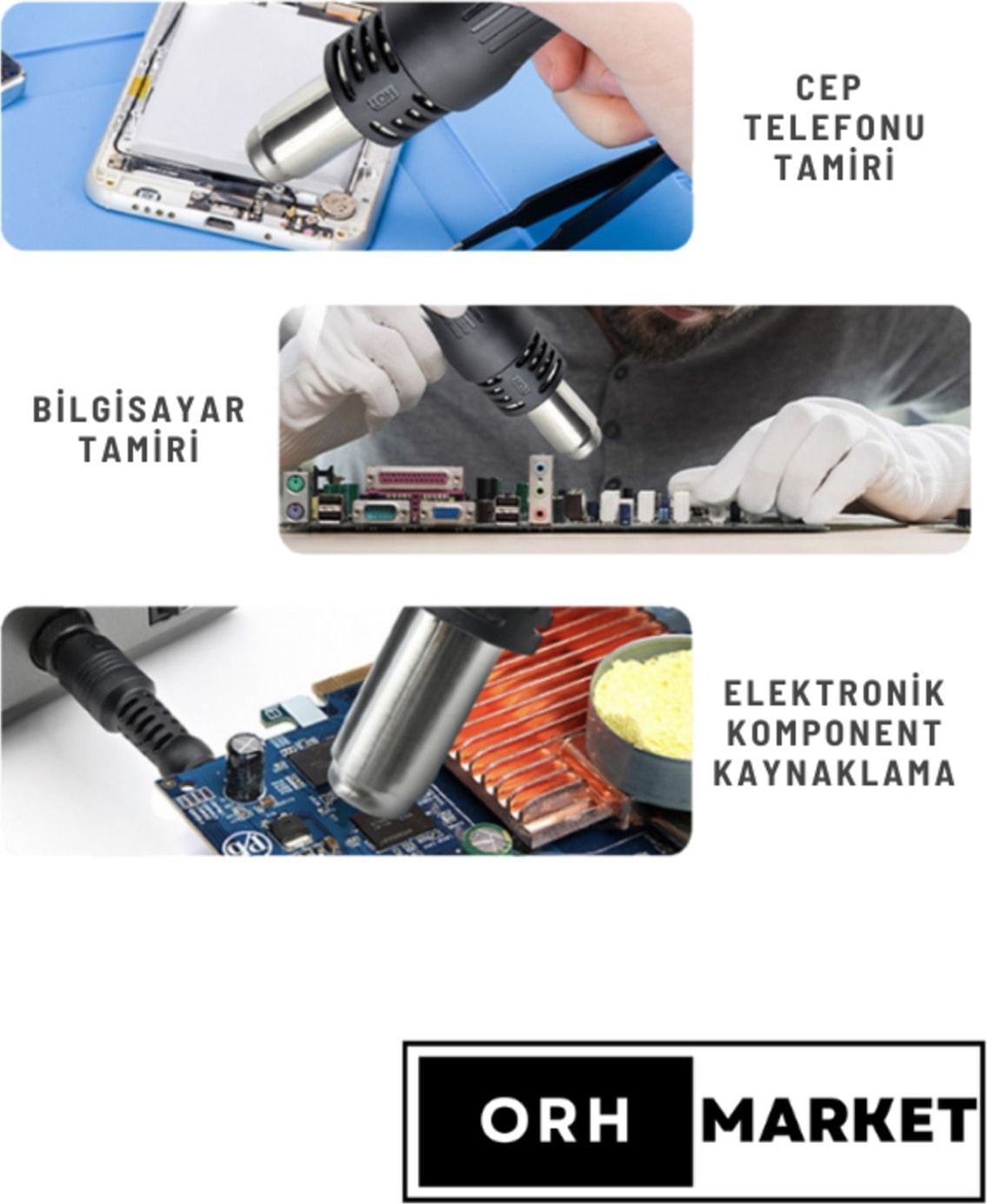 8586 Sıcak Hava Üflemeli Lehim İstasyonu–LCD Ekranlı, Isı ve Hava Ayarlı Profesyonel Tamir Ünitesi