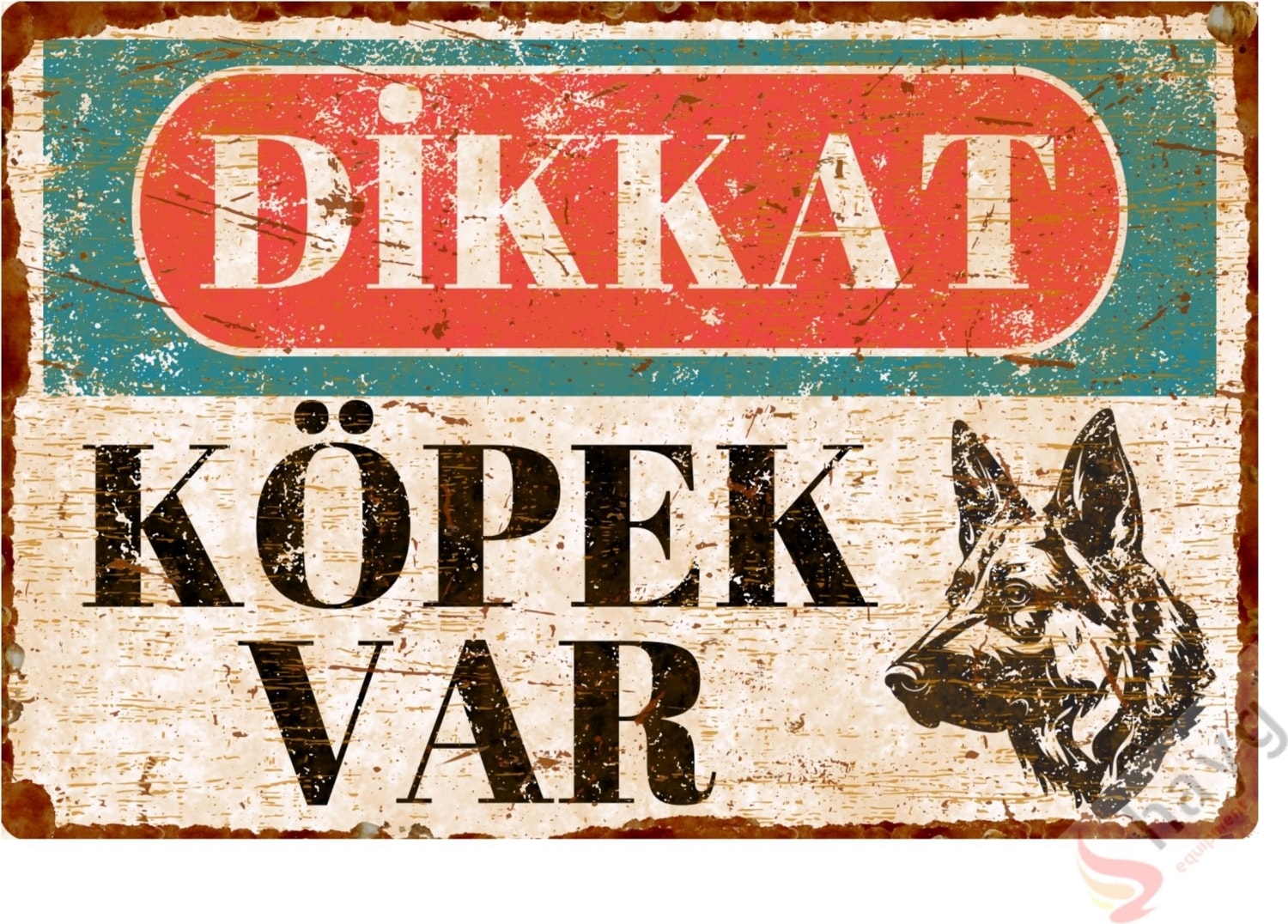 Dikkat Köpek Var Pas Görümlü Vintage Metal Levha - Alüminyum Alman Kurdu Uyarı Levhası - 15cm x 22,5cm