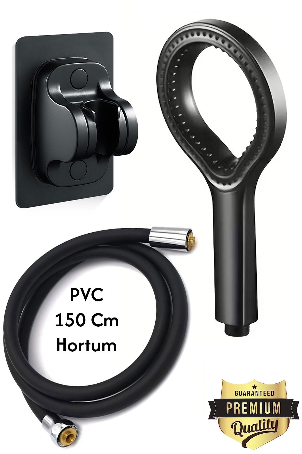 Siyah Yağmur Model Duş Başlığı Seti – Yüksek Basınçlı & Dayanıklı PVC Hortumlu + Yapıştırma Mafsal