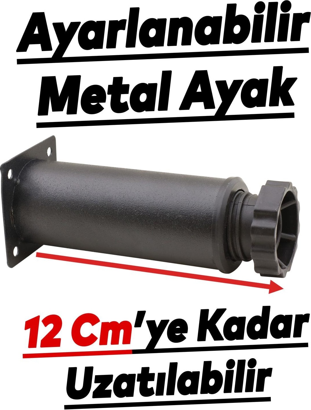 Mobilya Kanepe Baza Koltuk Metal Dolap Yükseltici Destek Ayağı Ayarlanabilir Siyah Ayak 10 cm 4 Adet