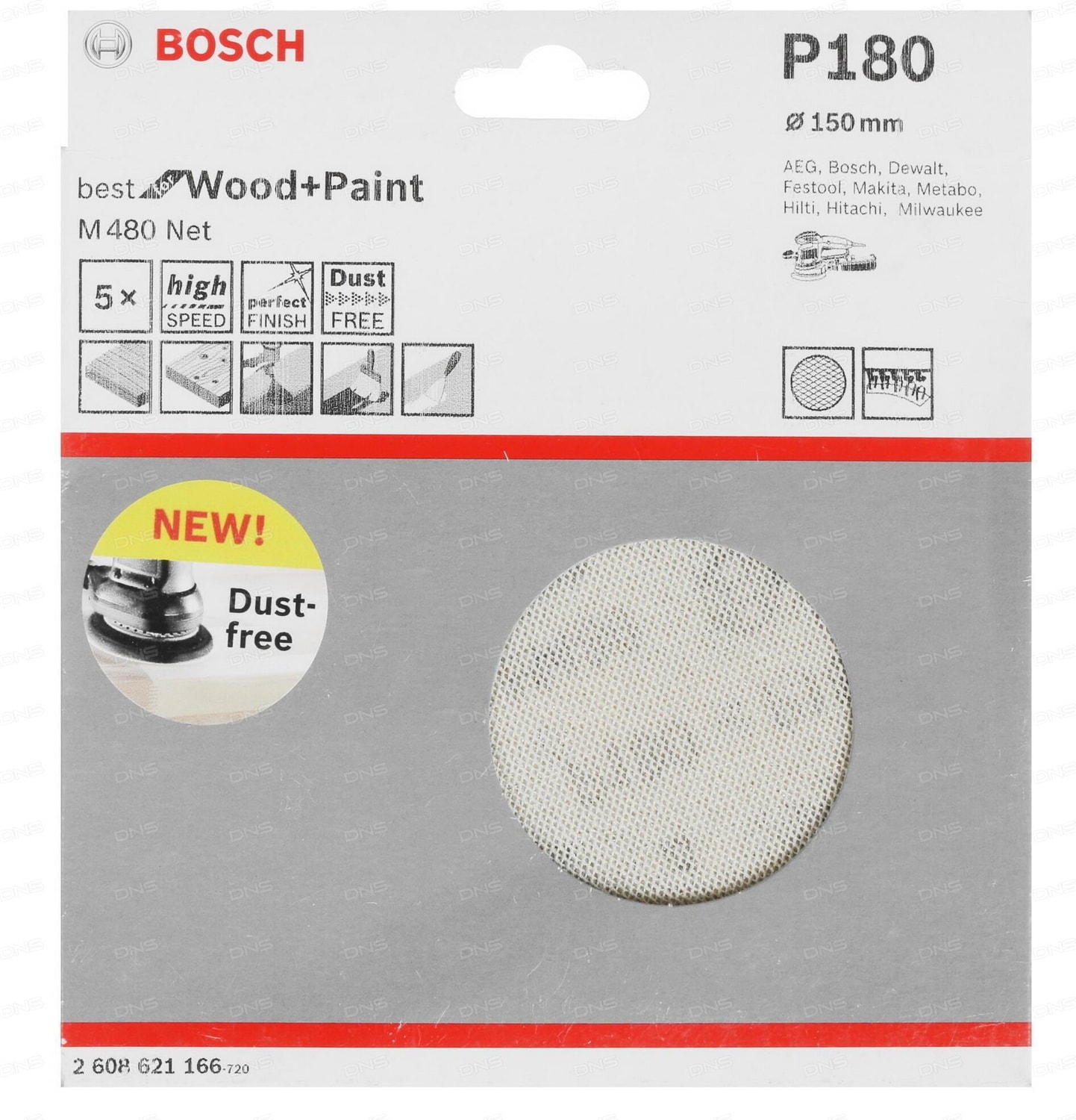BOSCH M480 Ağ Zımpara 150MM 180 Kum 5'li Paket
