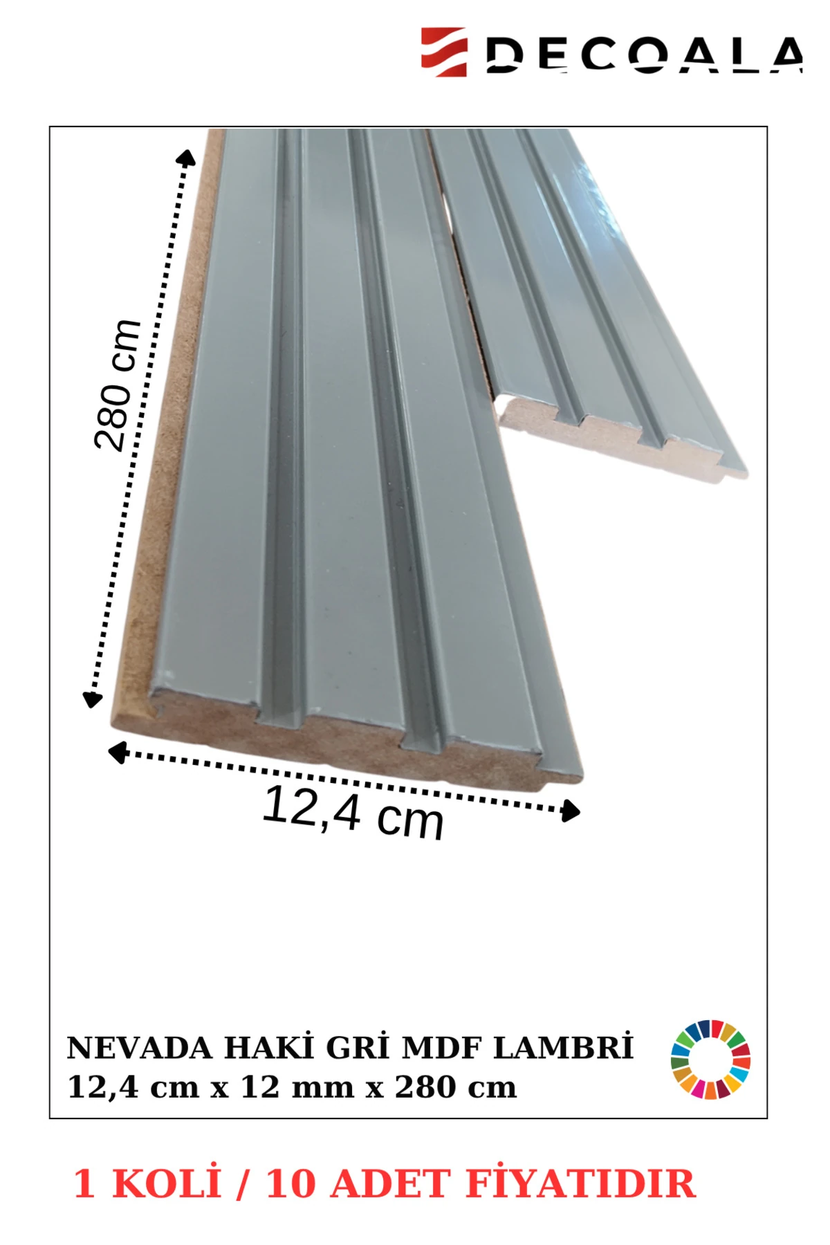 MDF Tavan & Duvar Lambri Seti (10 Adet) 12x280 cm Haki Gri Ahşap Görünümlü Dekoratif Kaplama Paneli