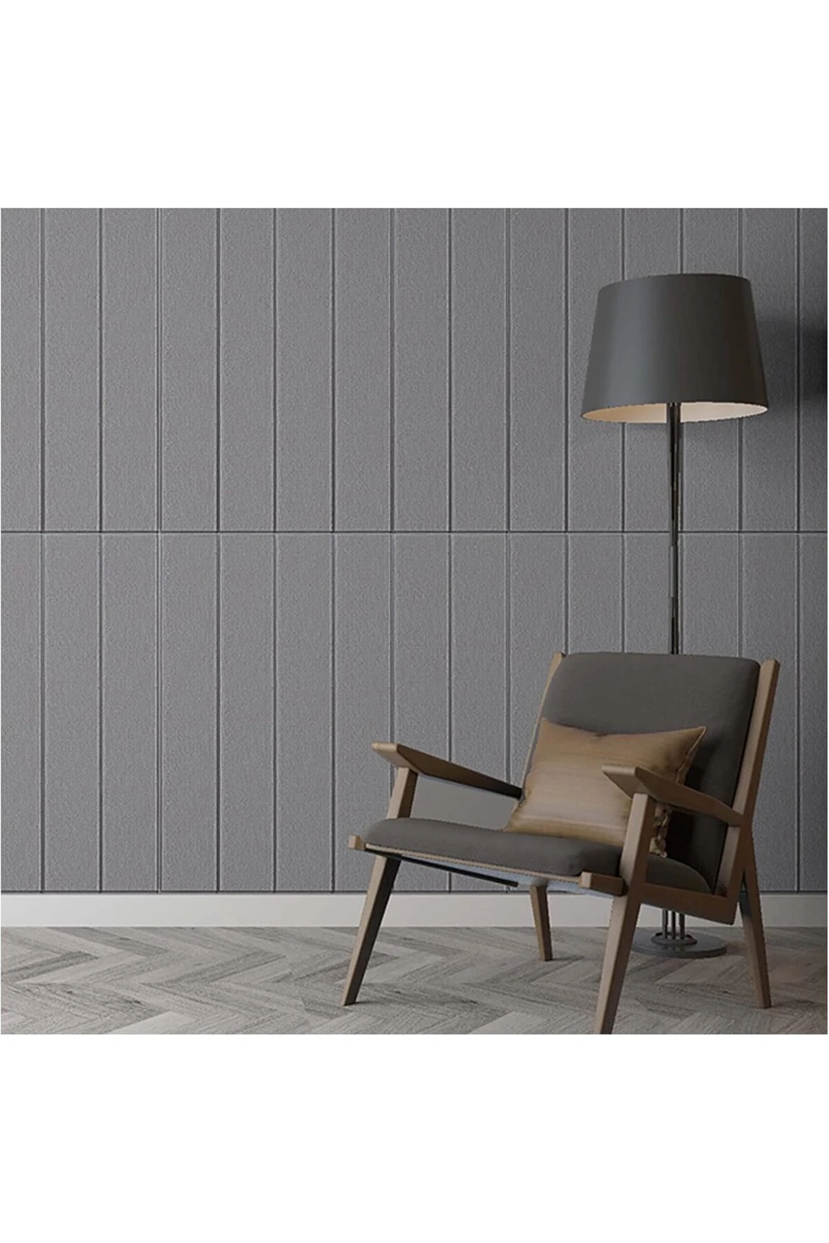 70x35 cm Kendinden Yapışkanlı Gri Lambri Esnek Köpük Dekoratif Duvar Paneli (1 Adet – 0,245 m²)