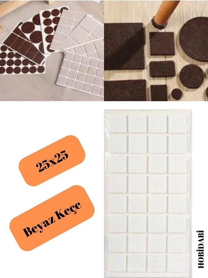 Yapışkanlı Mobilya Sandalye Koltuk Mobilya Ayak Keçesi 25 x 25 mm Beyaz