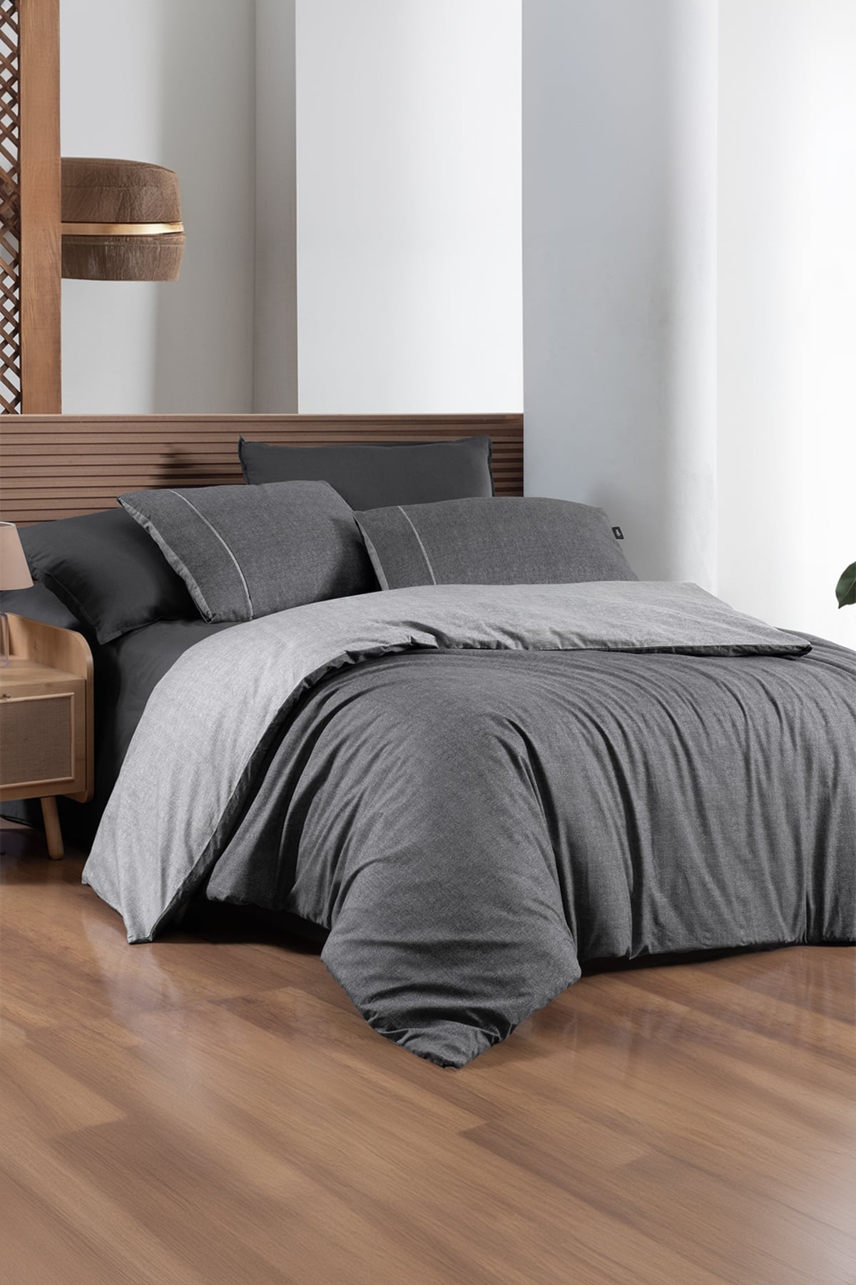 Unitwill Gri King Size (Battal Boy) %100 Pamuk Nevresim Takımı