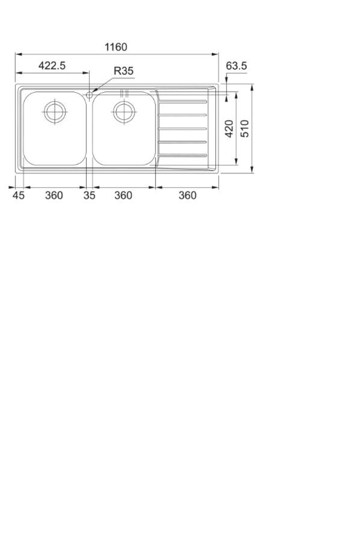 Neptun, Tezgah Üstü, 1160 X 510 Mm, Mikrodekorlu , 2 Gözlü SAĞ DAMLALIKLI