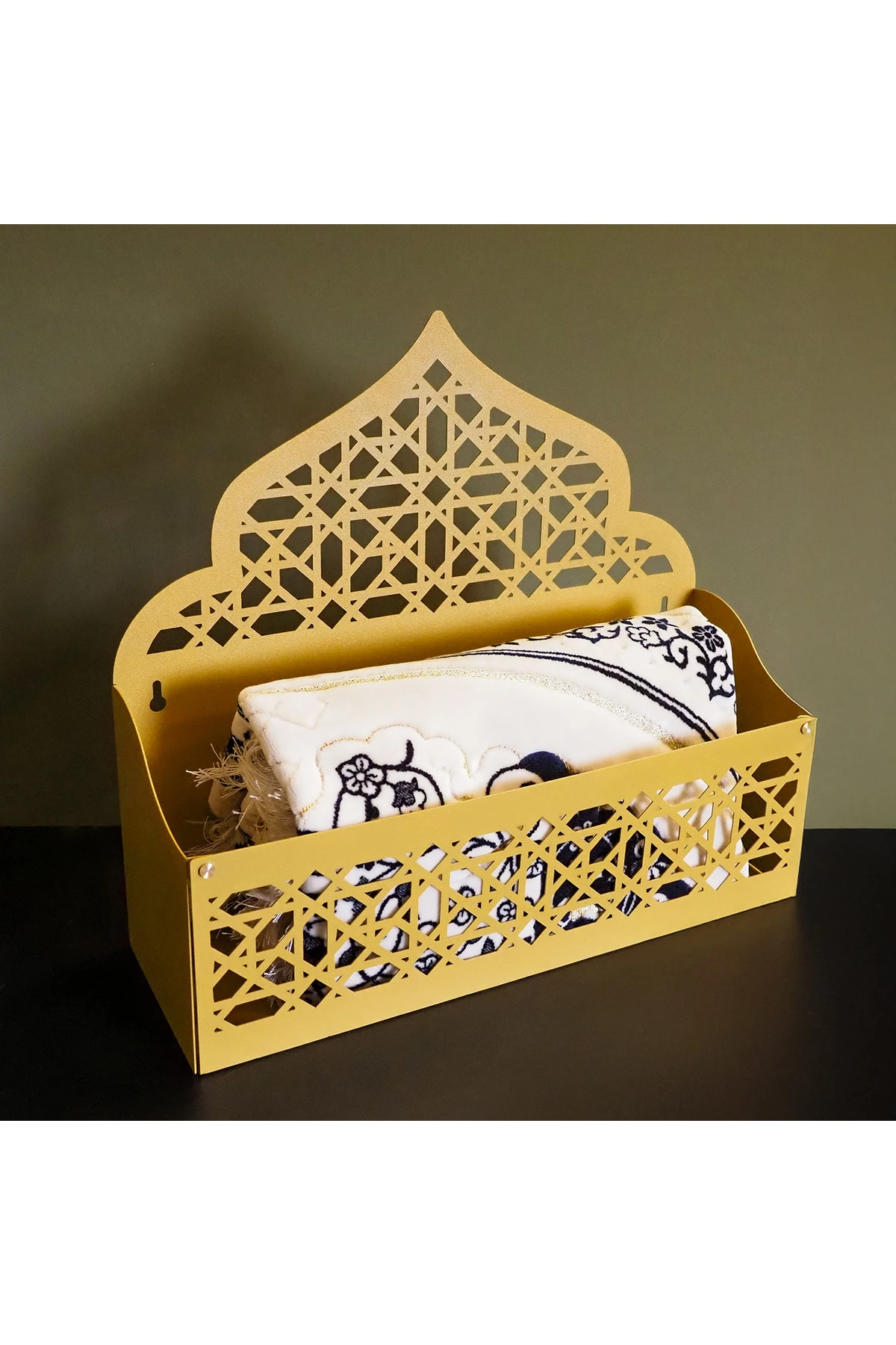 İslami Motifli Metal Duvar Organizeri – Seccade & Kur’an Rafı - WAMH200