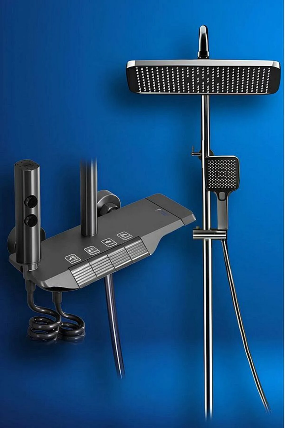 Siyah Piyano Duş Seti 4 Fonksiyonlu Paslanmaz - 5 Yıl Garantili