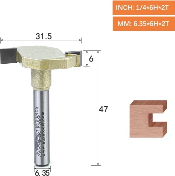 6.35X6 Arden T Tipi Planya Kesici 4 Diş 2 Diş Ağaç Işleme Freze Kesicisi Karbür 2-12MM Yan Yuvası Yönlendirici Bit Parke Mdf Için (Yurt Dışından)