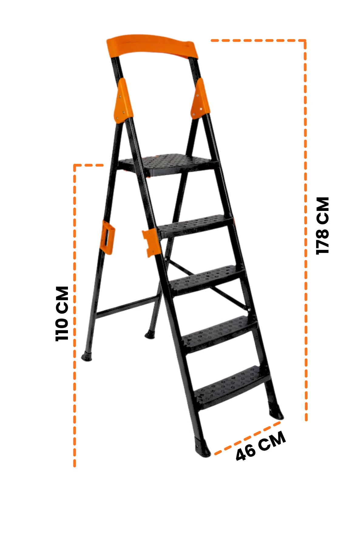 Primo 4+1 Basamaklı Katlanır Merdiven | Ev Tipi Kaymaz Plastik Geniş Basamaklı 4+1 Merdiven
