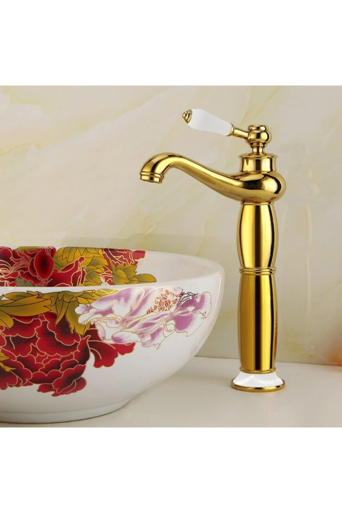 Yüksek Çanak Rustik Lavabo Bataryası Vintage Altın Ksl100-g