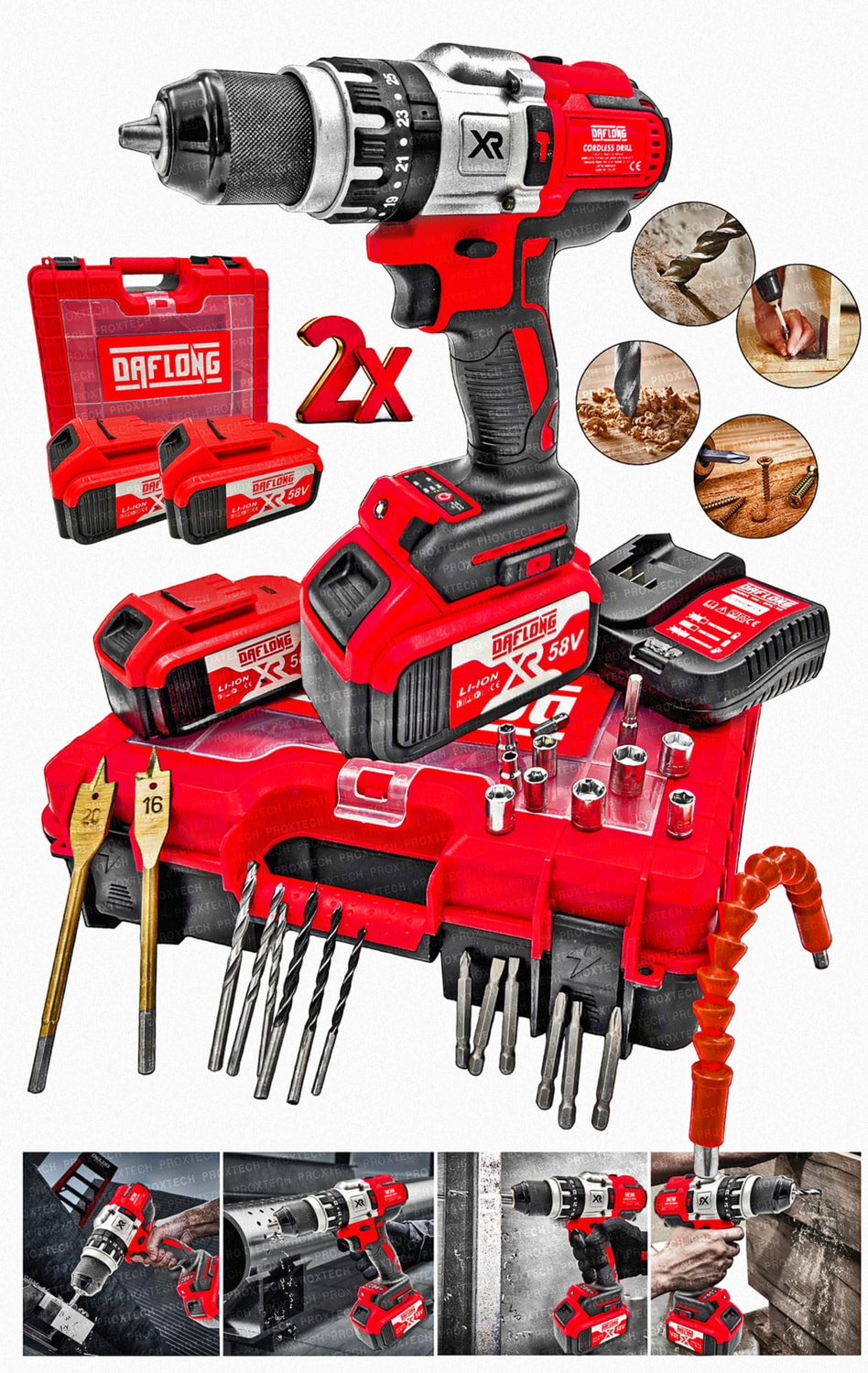 Tekno Trust Premium Ultimate Tork 58V 5AH Darbeli Bakır Sargılı Metal Şanzuman Şarjlı Çift Akülü Vidalama Matkap