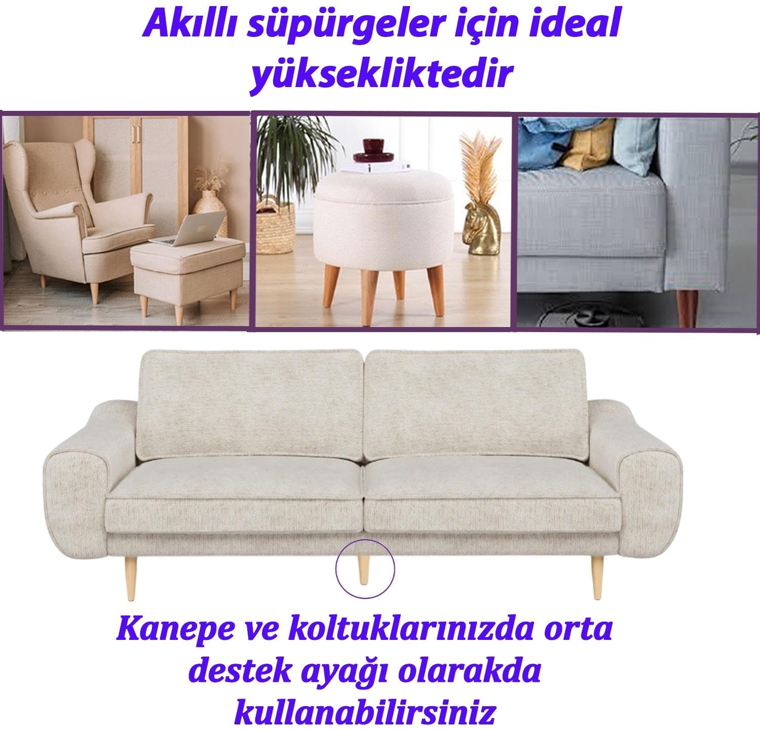 4 Adet Ahşap 15 cm Dolap Mobilya Koltuk Kanepe Destek Ayağı - Konik M8 Civatalı