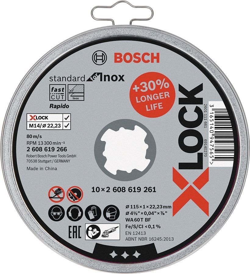 - X-Lock - 115*1,0MM Standard Seri Düz Inox (Paslanmaz Çelik) Kesme Diski (Taş) - Rapido 10'lu 2608619266
